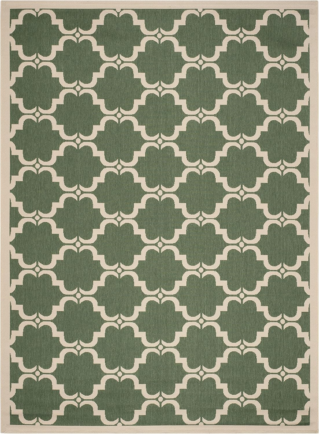 SAFAVIEH Courtyard Estelle Geometric Indoor/Outdoor Area Rug, 9' x 12', Dark Green/Beige