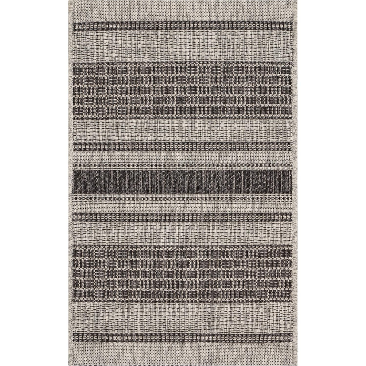 LR Home Victoria 2' x 3' Gray/Black Stripe Indoor/Outdoor Area Rug