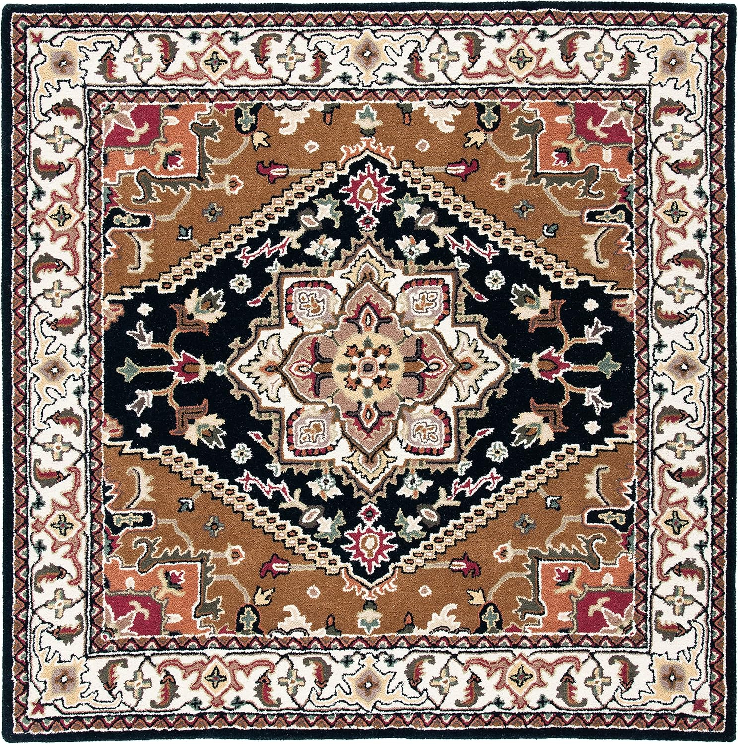 SAFAVIEH Heritage York Oriental Wool Area Rug, Navy/Brown, 4' x 4' Square