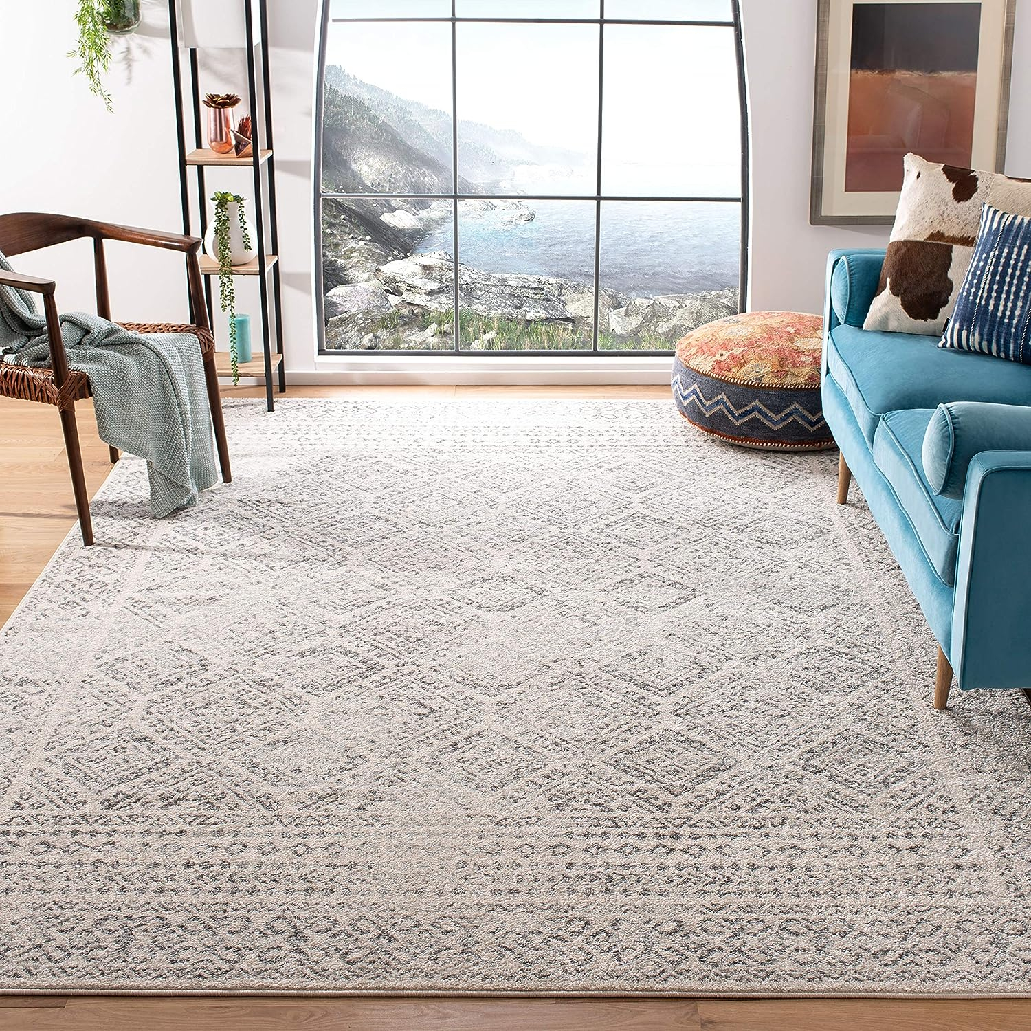 SAFAVIEH Tulum Ophelia Bordered Geometric Area Rug, 12' x 15', Ivory/Grey