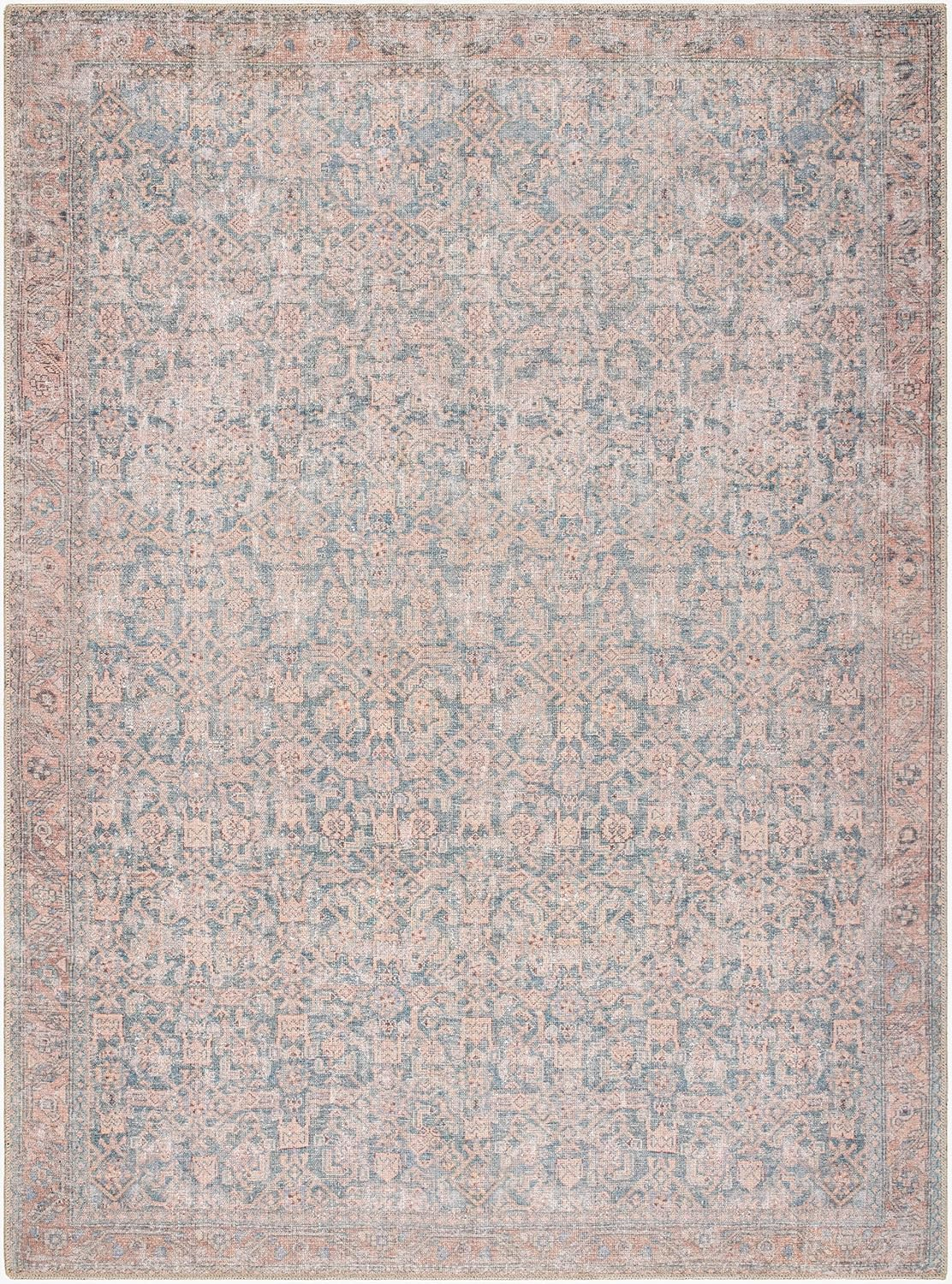 Lorelai Blue and Beige Synthetic Washable Area Rug