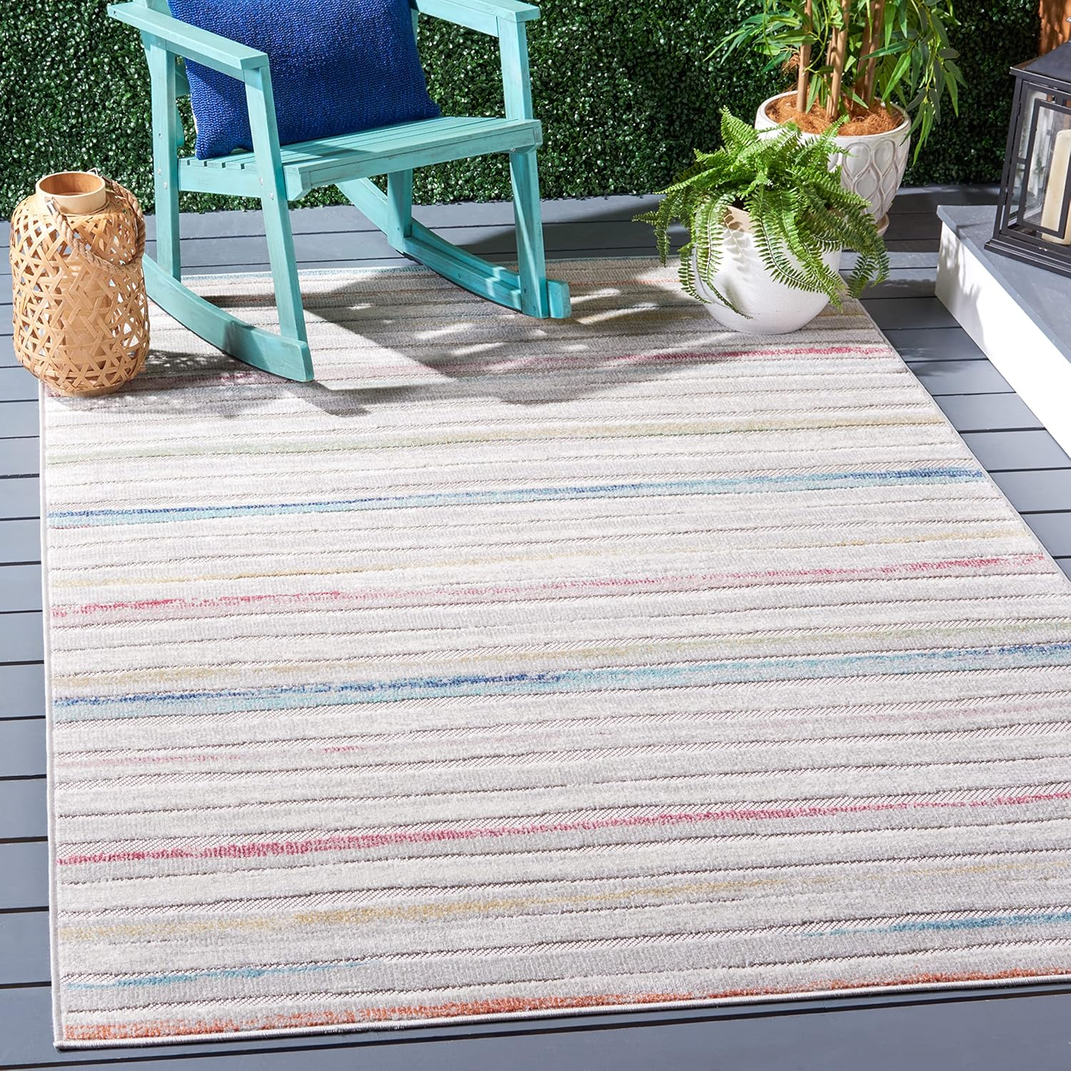 SAFAVIEH Cabana Noelle Indoor/Outdoor Area Rug, Red/Aqua/Ivory, 9' x 12'