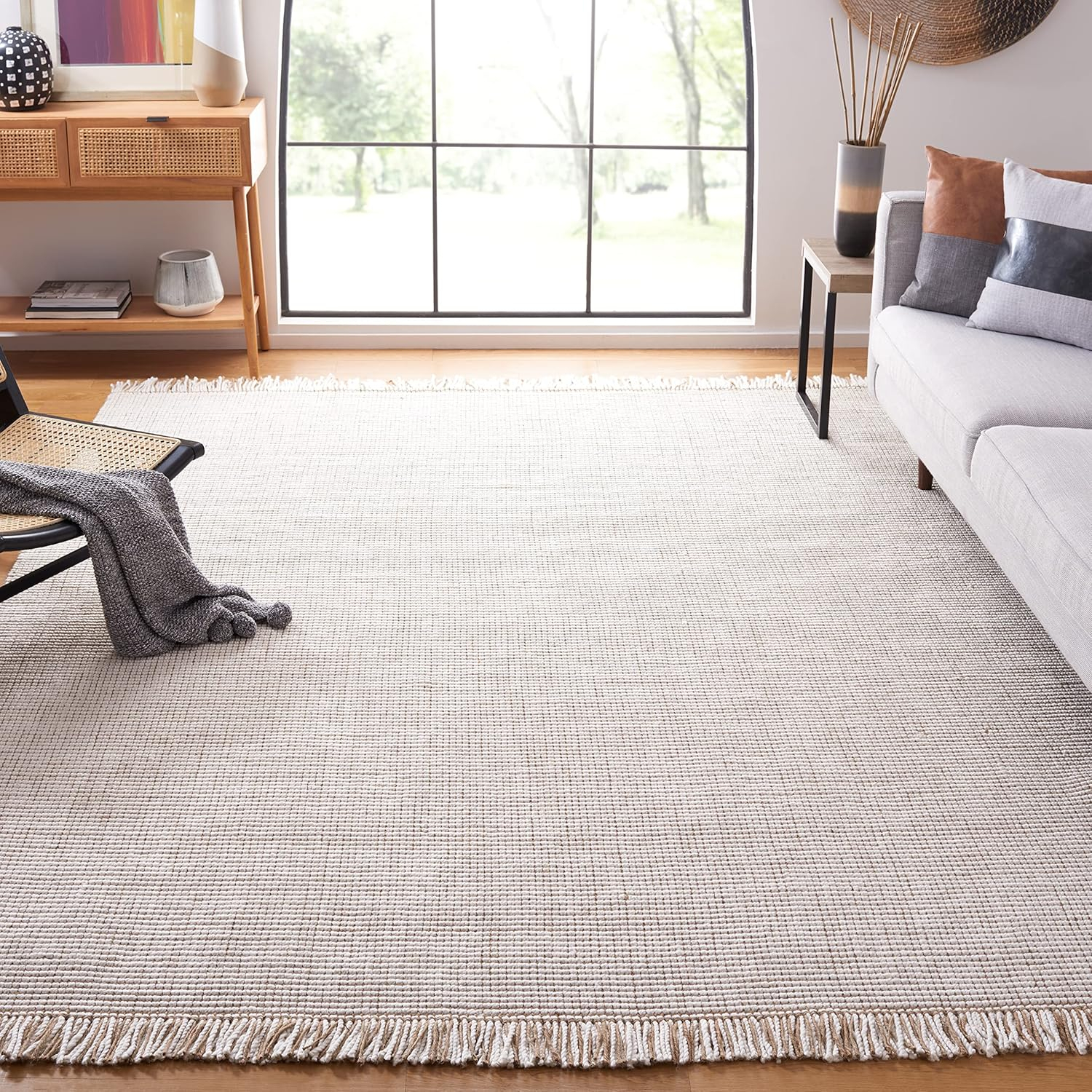 SAFAVIEH Natural Fiber Crawford Abstract Area Rug, Ivory/Natural, 10' x 14'