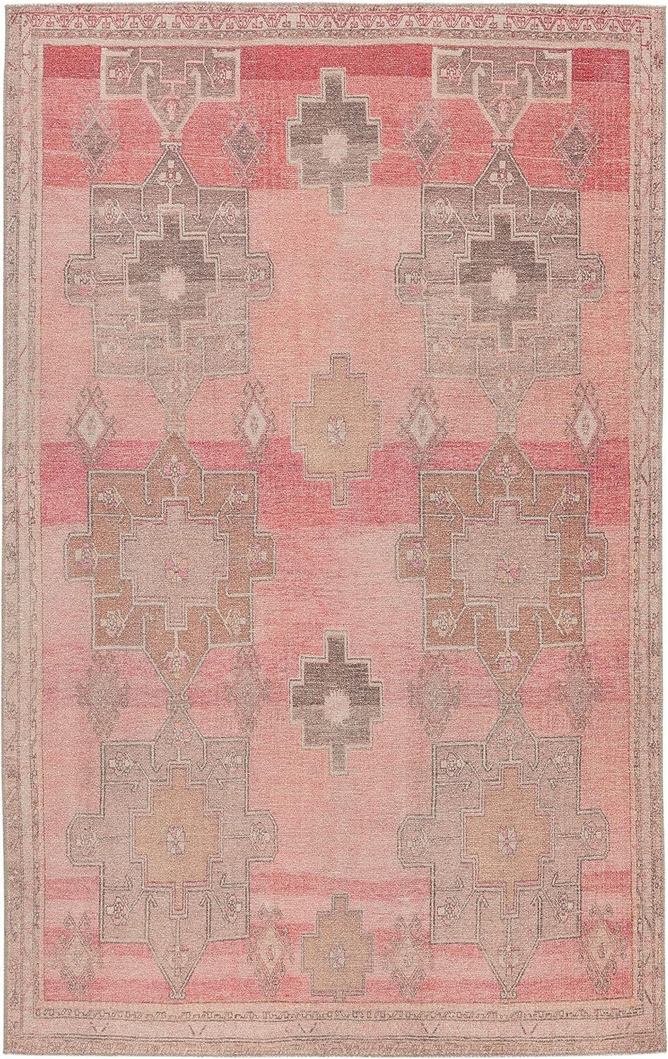 Gray and Pink Synthetic Medallion Rectangular Rug, 5' x 7'