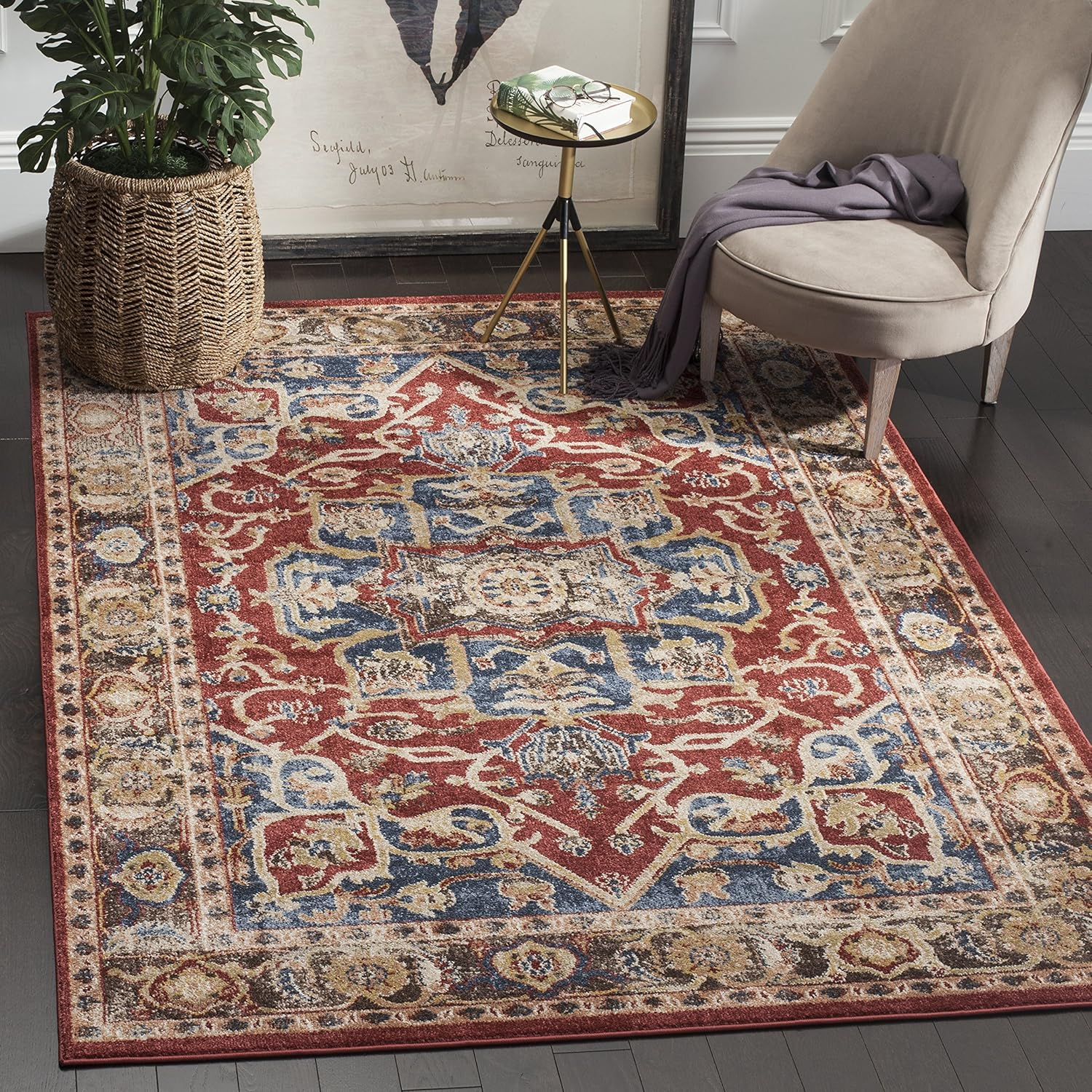 Bijar Red/Royal Square Rug-Color:Red/Royal,Shape:Square,Size:6'-7" X 6'-7"