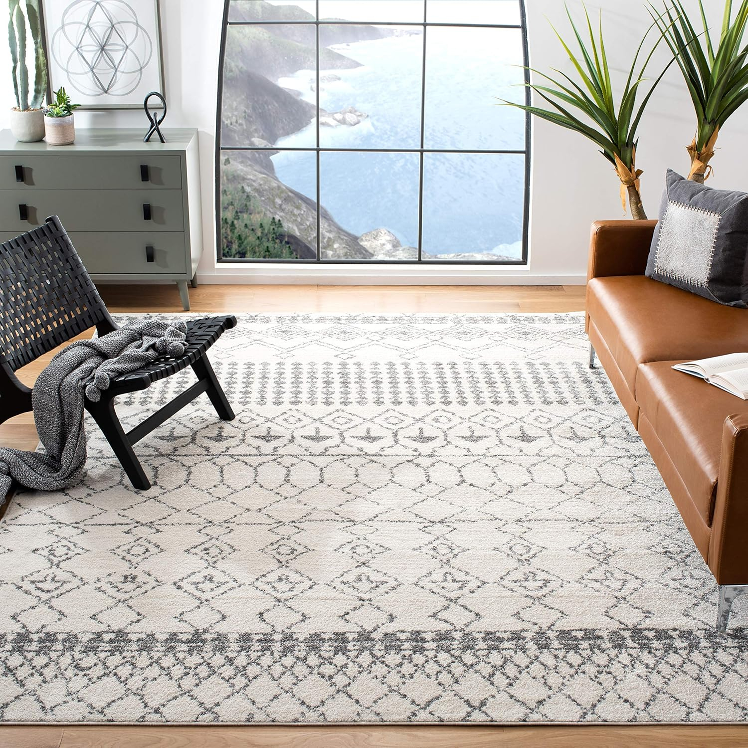 SAFAVIEH Tulum Coriander Moroccan Geometric Area Rug, 10' x 13', Ivory/Grey