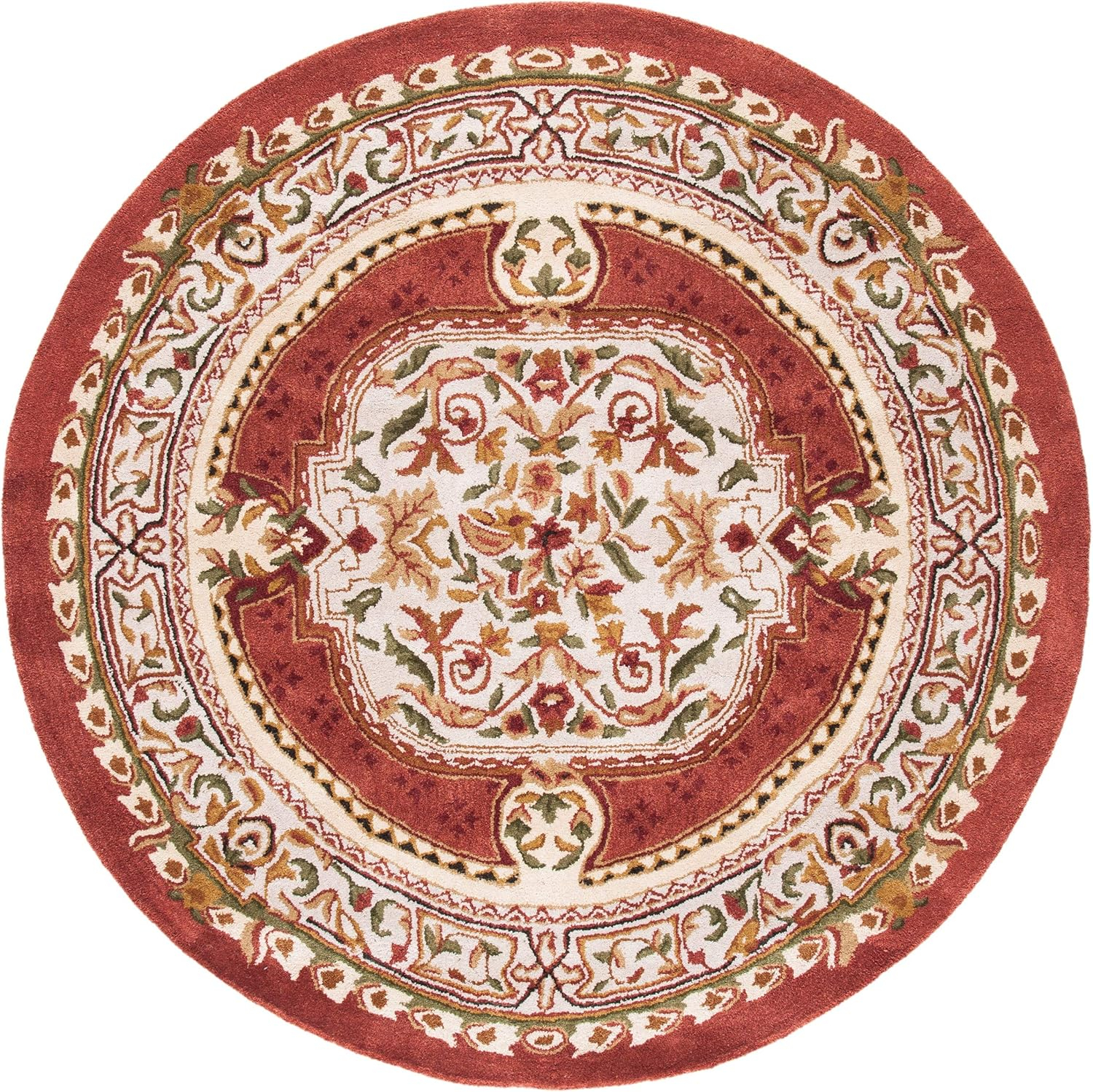 SAFAVIEH Classic Flanagan Floral Bordered Wool Area Rug, Burgundy, 6' x 6' Round