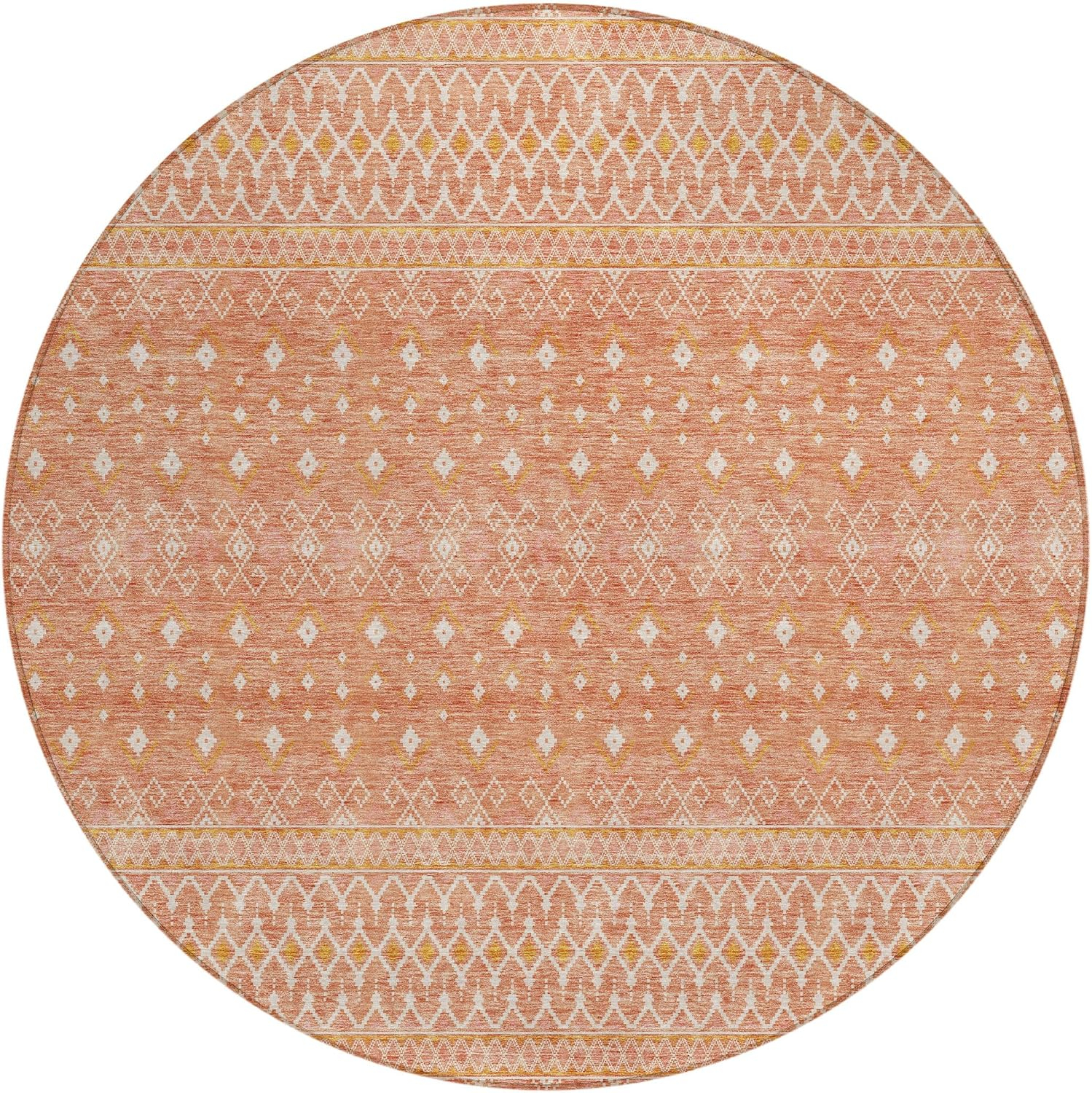 Salmon Round 8' Flat Woven Washable Synthetic Rug