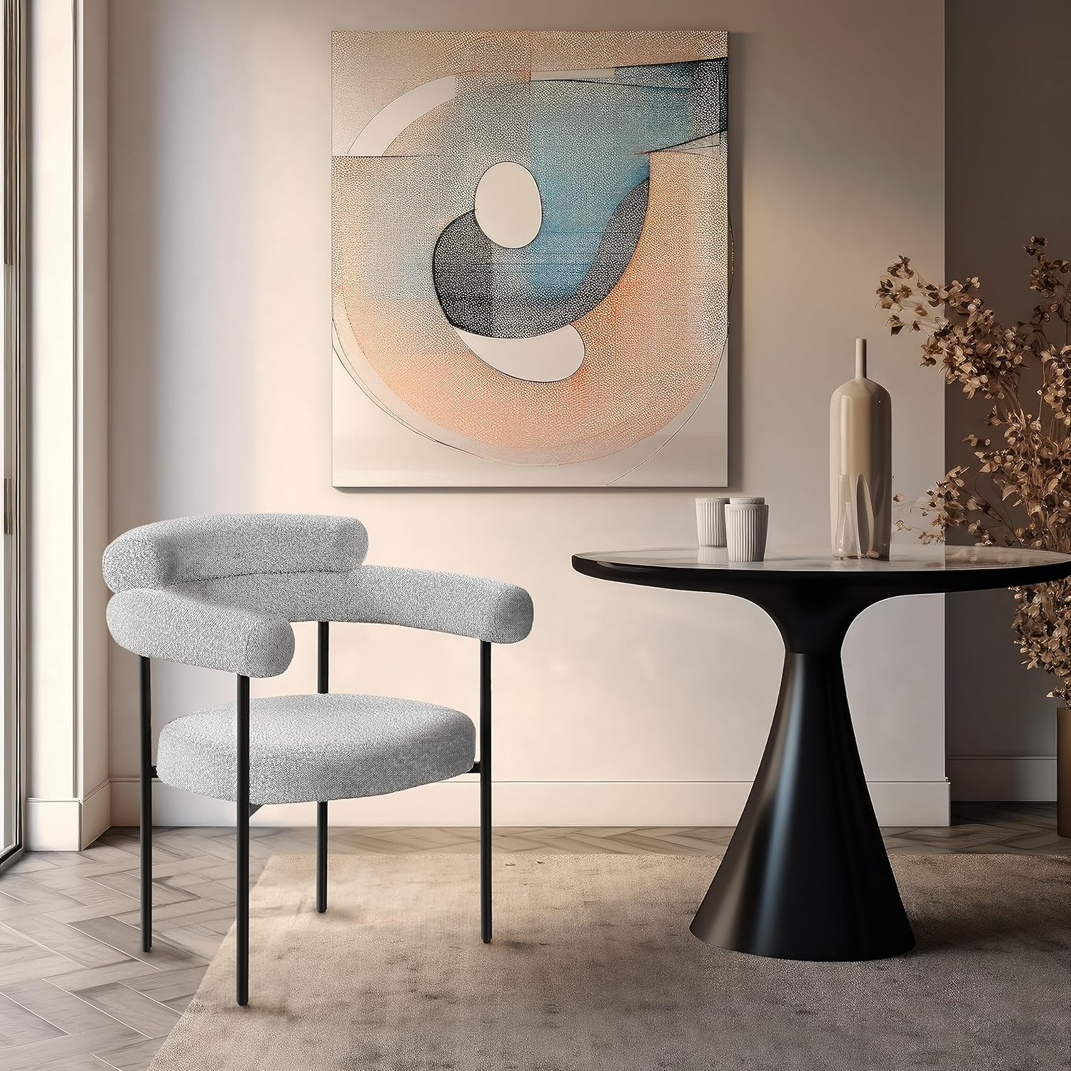 Meridian Furniture Blake Grey Boucle Fabric Dining Chair Set of 2