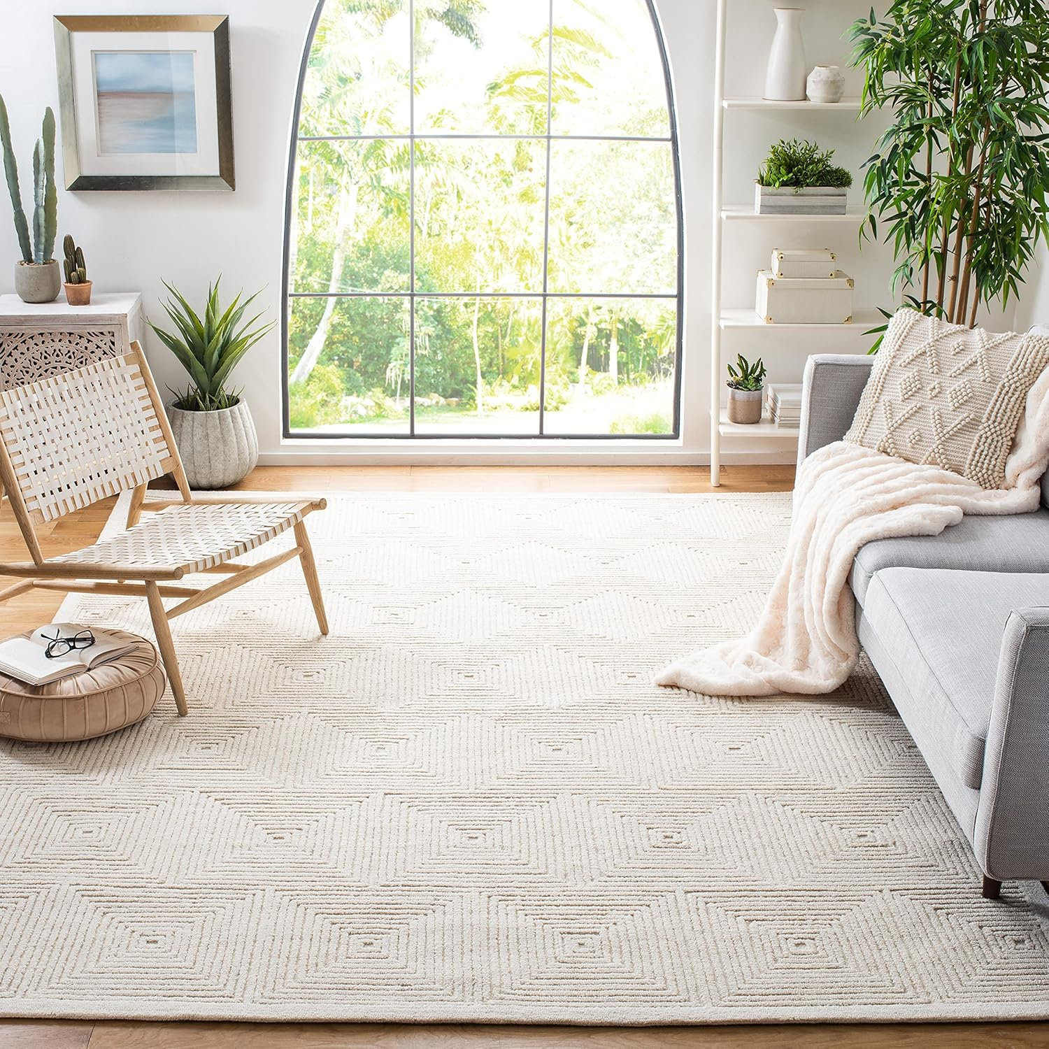 SAFAVIEH Textural Vince Geometric Area Rug, Ivory, 8' x 8' Square