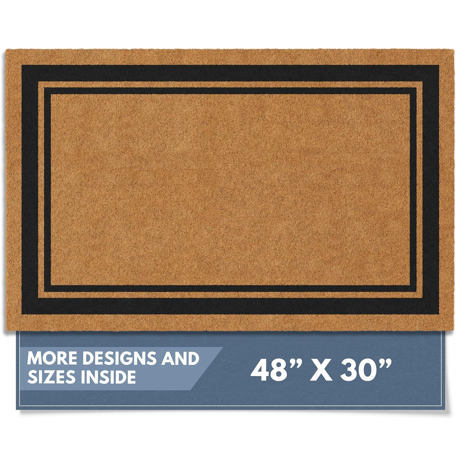 Barnyard Designs Natural Coco Coir Heavy Duty Backing Doormat - Large Cute Non-Slip Front Door Welcome Mat for Outside Entrance or Porch Entry, Brown (30x48, Border)