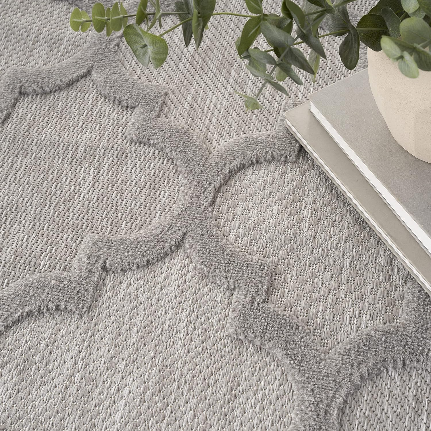 Silver Grey Trellis Square Indoor/Outdoor Easy Care Rug