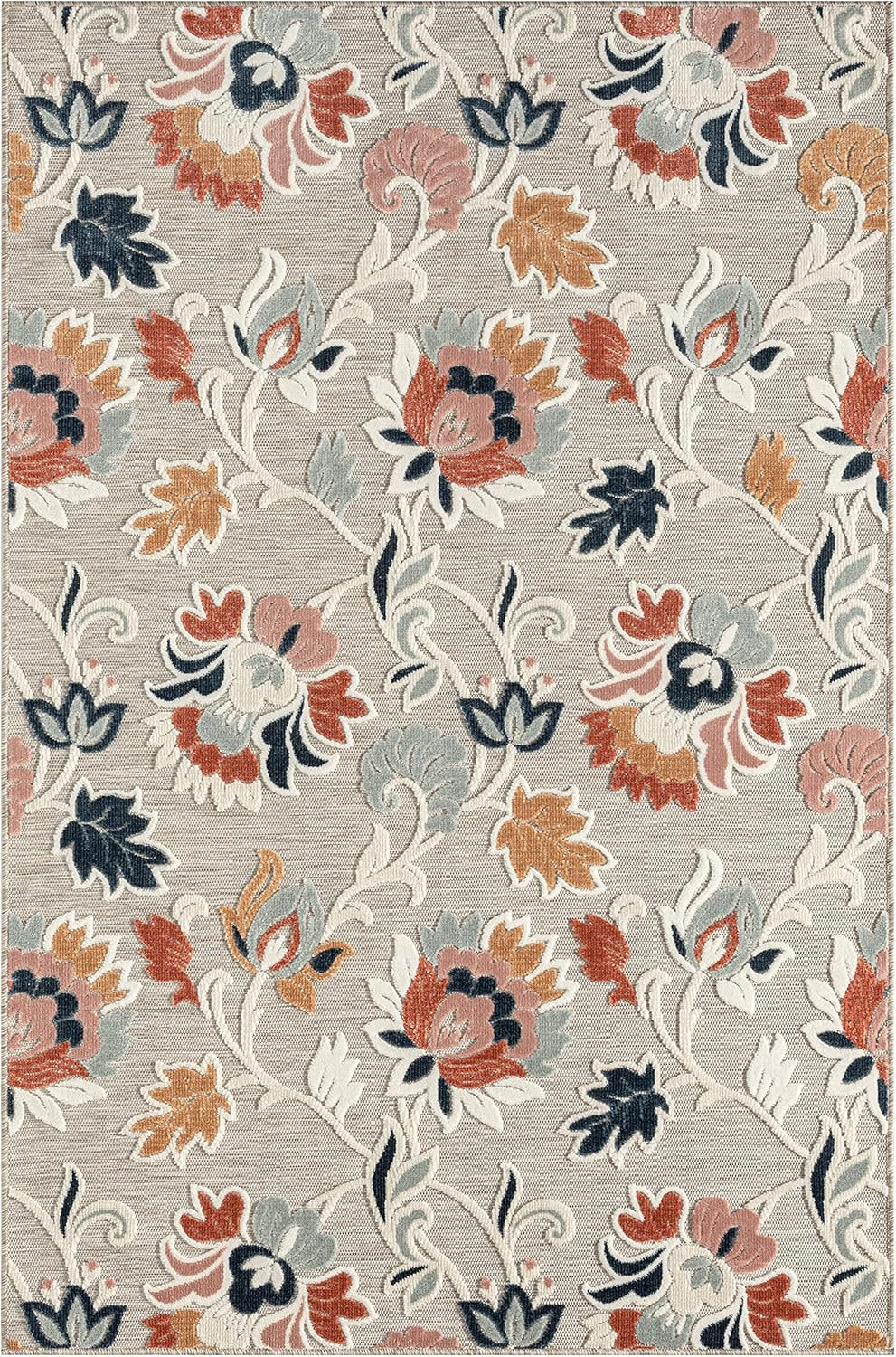 LR Home Elise 7'9" x 9'9" Coral/Gray Floral Hi-Low Indoor/Outdoor Area Rug
