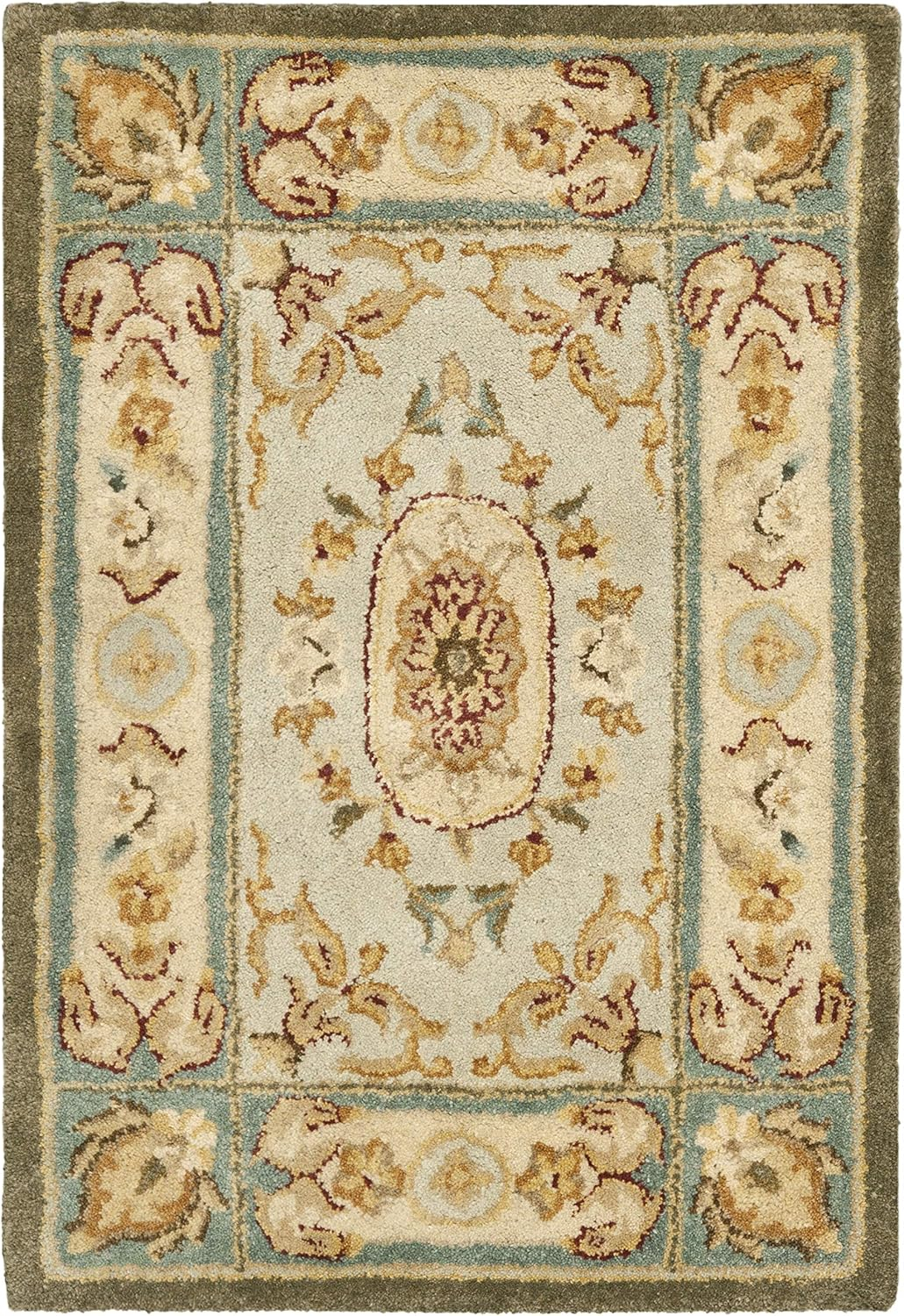 SAFAVIEH Bergama Cromwell Oriental Wool Area Rug, Light Blue/Ivory, 2' x 3'