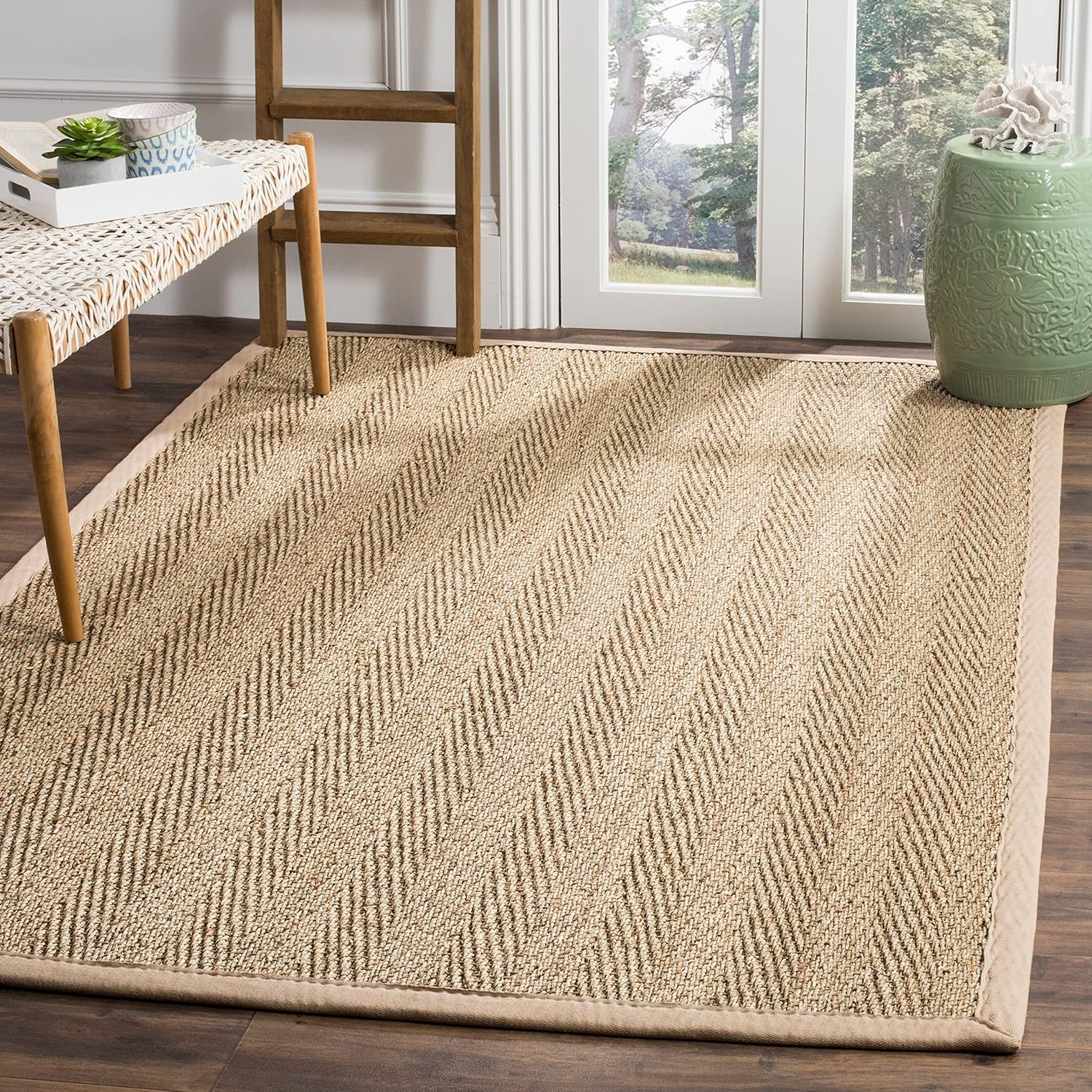 SAFAVIEH Natural Fiber Maisy Border Seagrass Runner Rug, Natural/Black, 2'6" x 10'