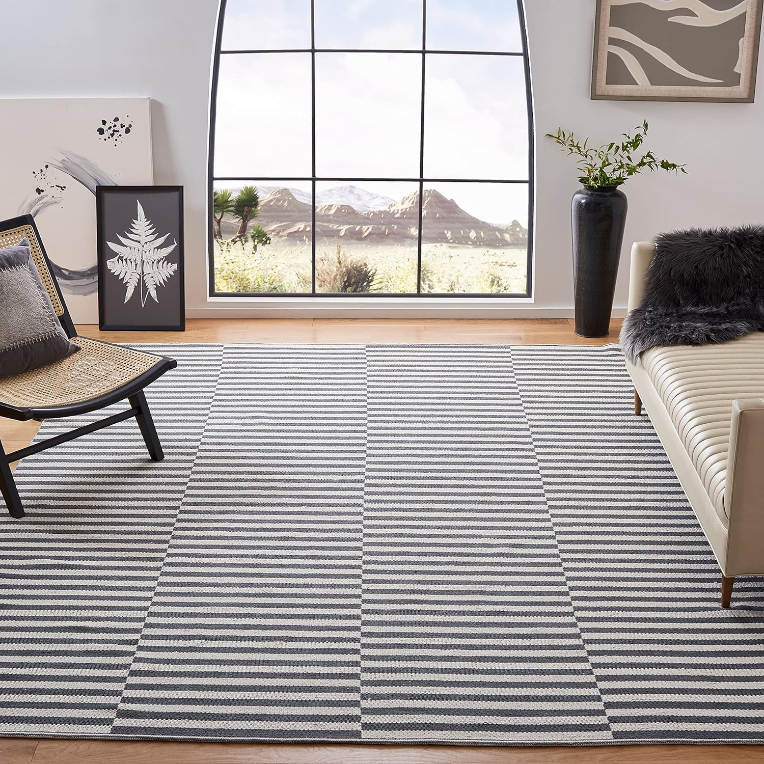 SAFAVIEH Montauk Raeyln Geometric Cotton Area Rug, Ivory/Grey, 10' x 14'