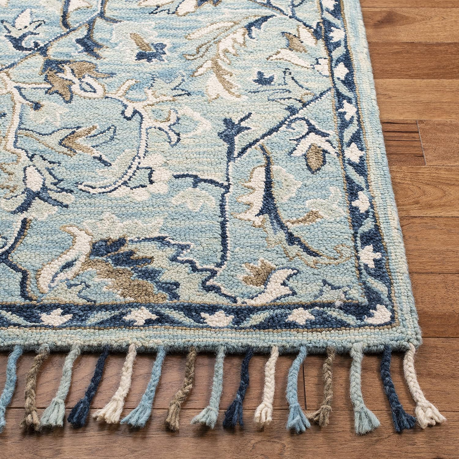 SAFAVIEH Blossom Frona Floral Wool Fringed Area Rug, Blue/Ivory, 9' x 12'