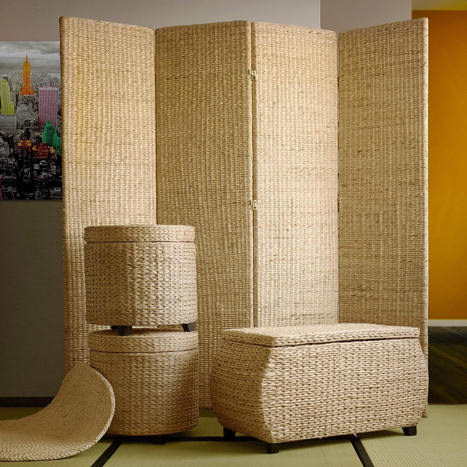 Oriental Furniture Woven Rush Grass Fiber Storage Box - Natural