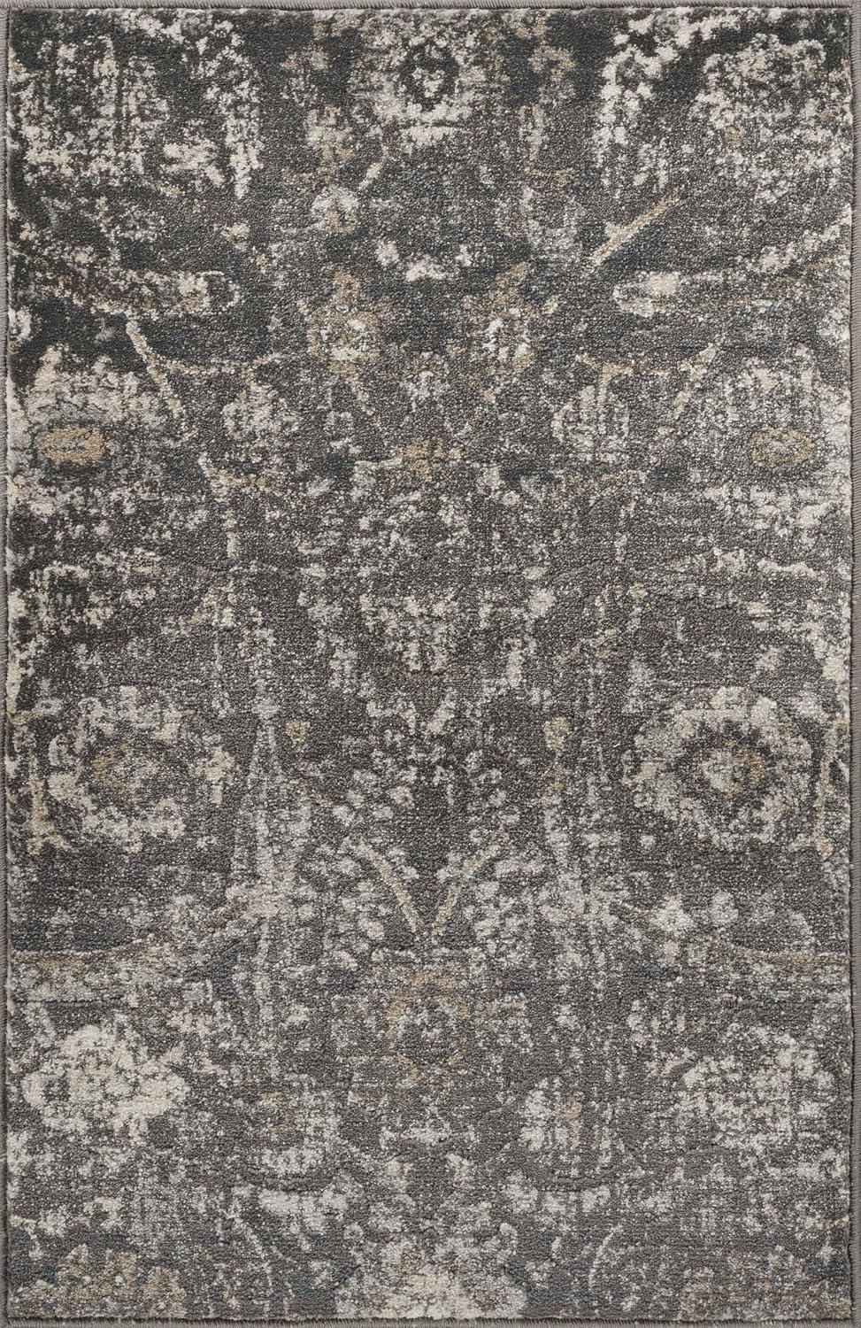 Avellino Beige and Gray Synthetic Fur Rectangular Rug, 2' x 2'11"
