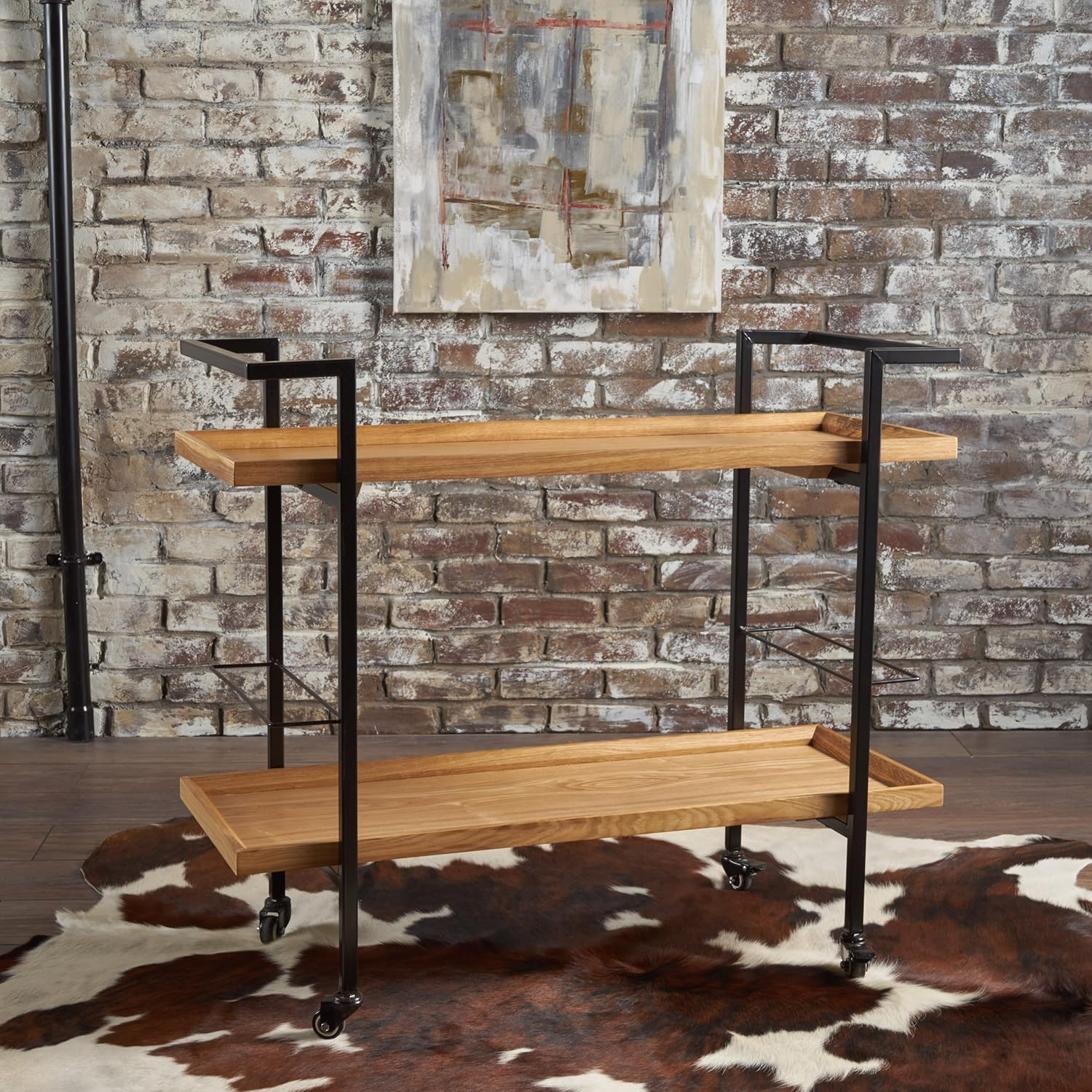 Gerard Natural Wood and Iron Industrial Bar Cart with Storage