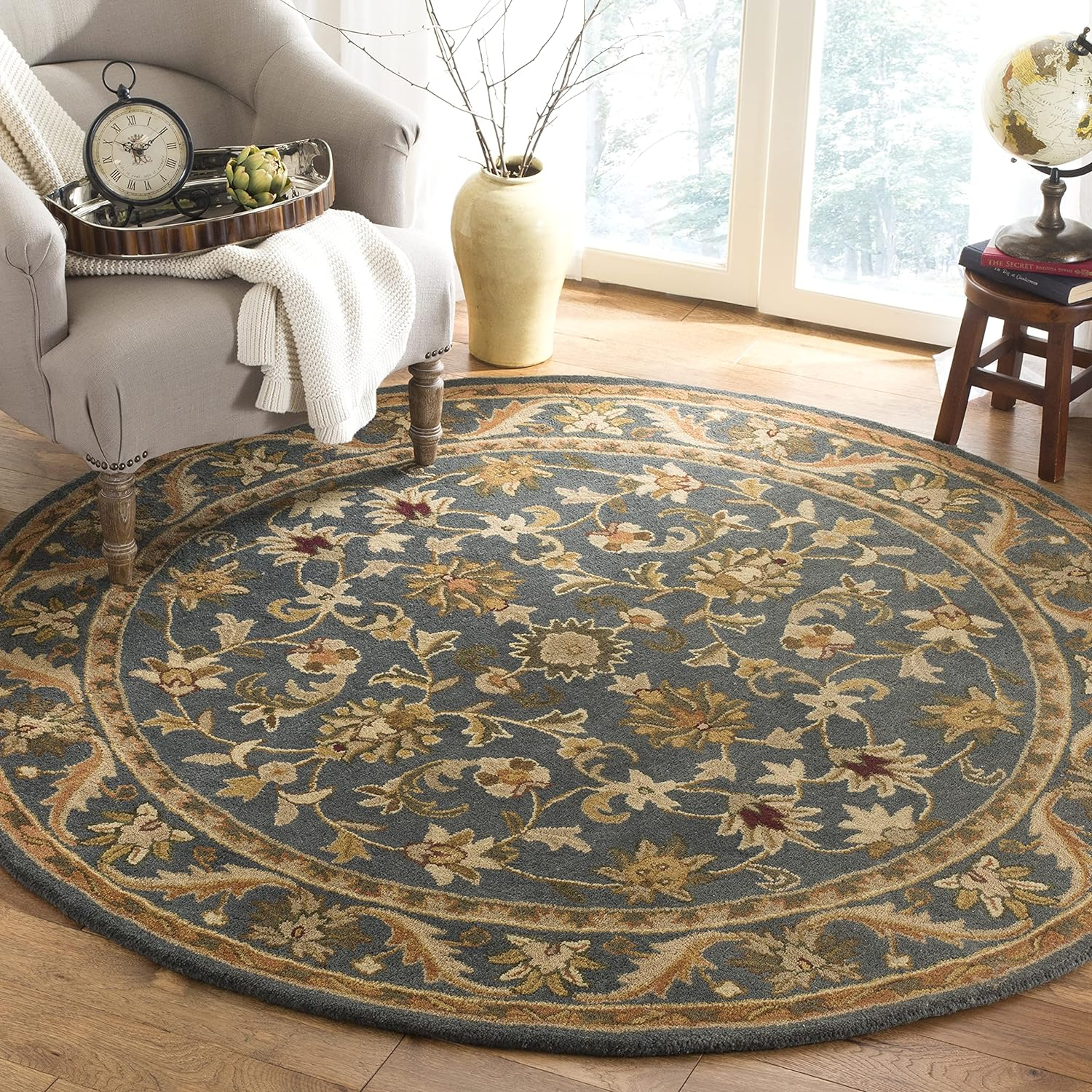 Handmade Wine and Gold Wool Round Tufted Area Rug, 42 inches