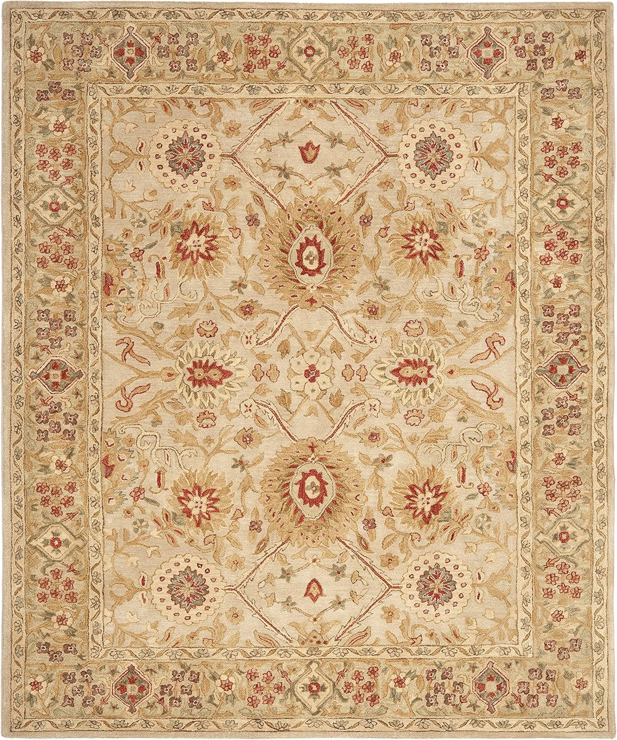SAFAVIEH Anatolia Trinity Traditional Wool Area Rug, Ivory/Sage, 9' x 12'