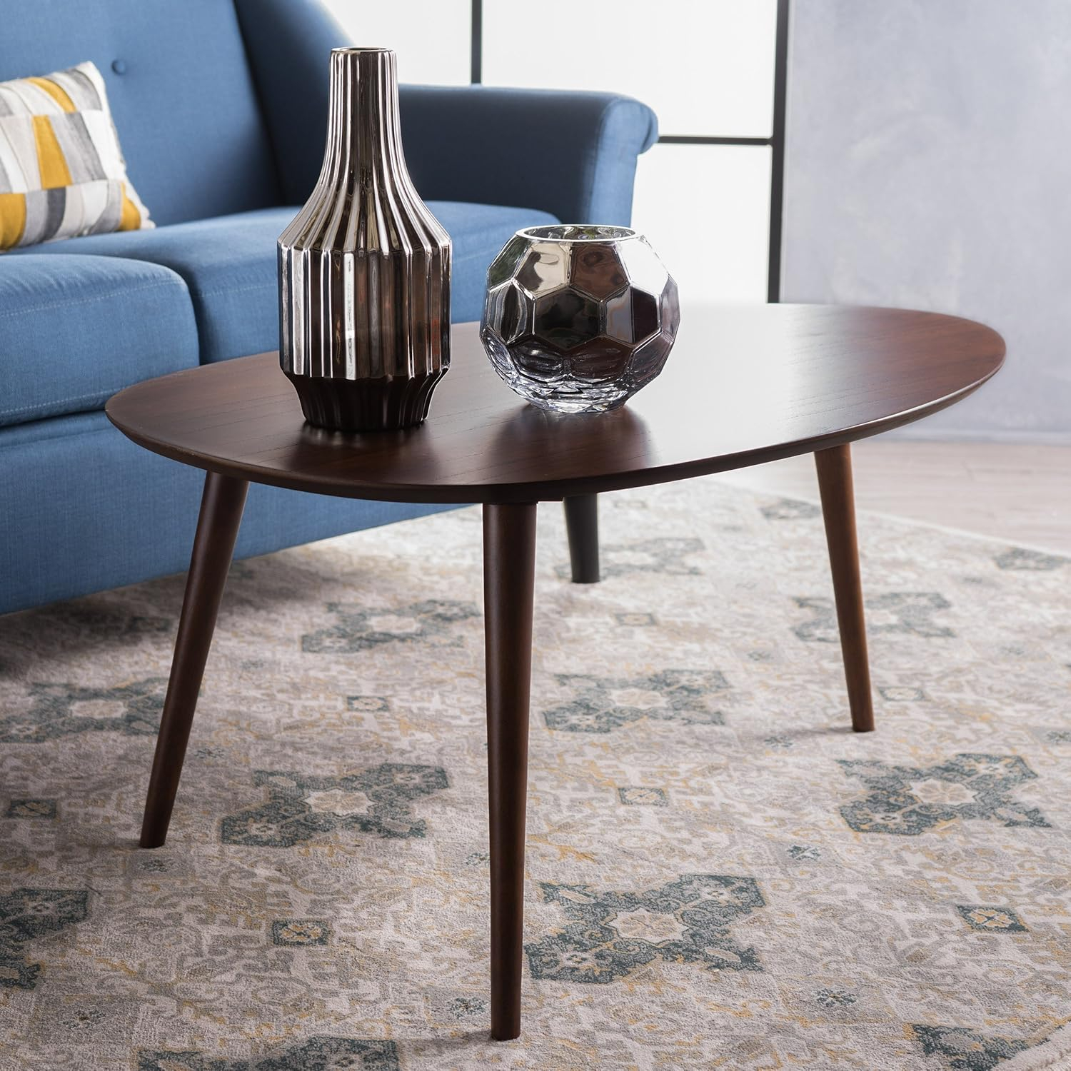 GDF Studio Cilla Mid Century Modern Wood Tripod Coffee Table, Walnut