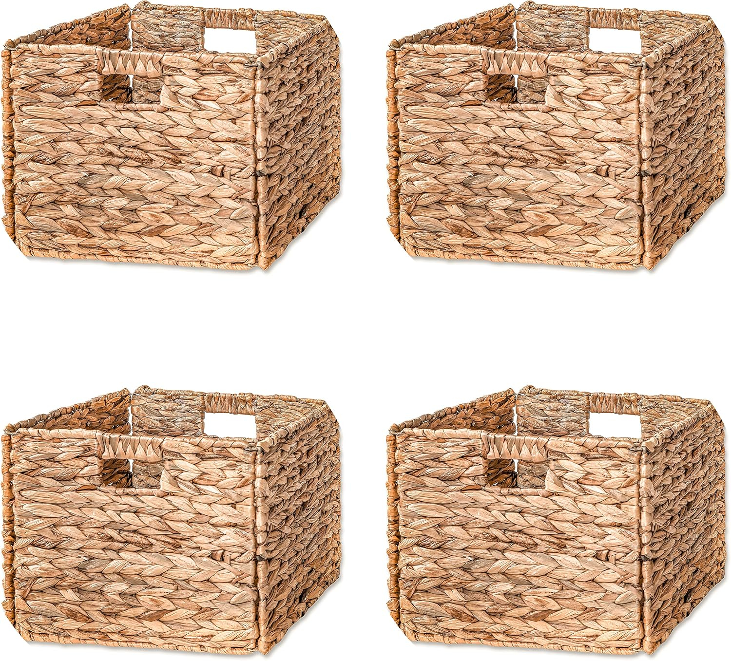 Foldable Water Hyacinth Storage Basket with Iron Wire Frame (Set of 4)