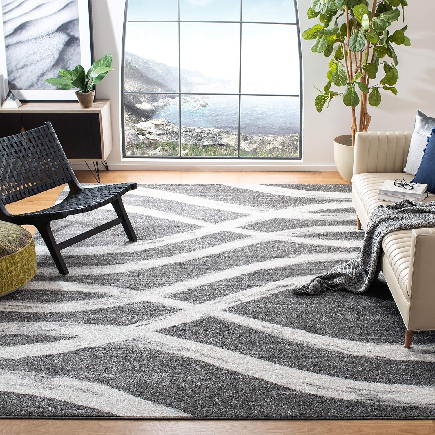 SAFAVIEH Adirondack Isidor Geometric Area Rug, Charcoal/Ivory, 11' x 15'