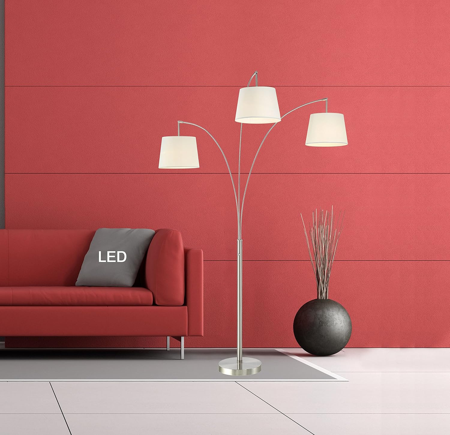 Artiva USA Artiva LUCE 84" Modern LED 3-Arch Brushed Steel Floor Lamp w/Dimmer