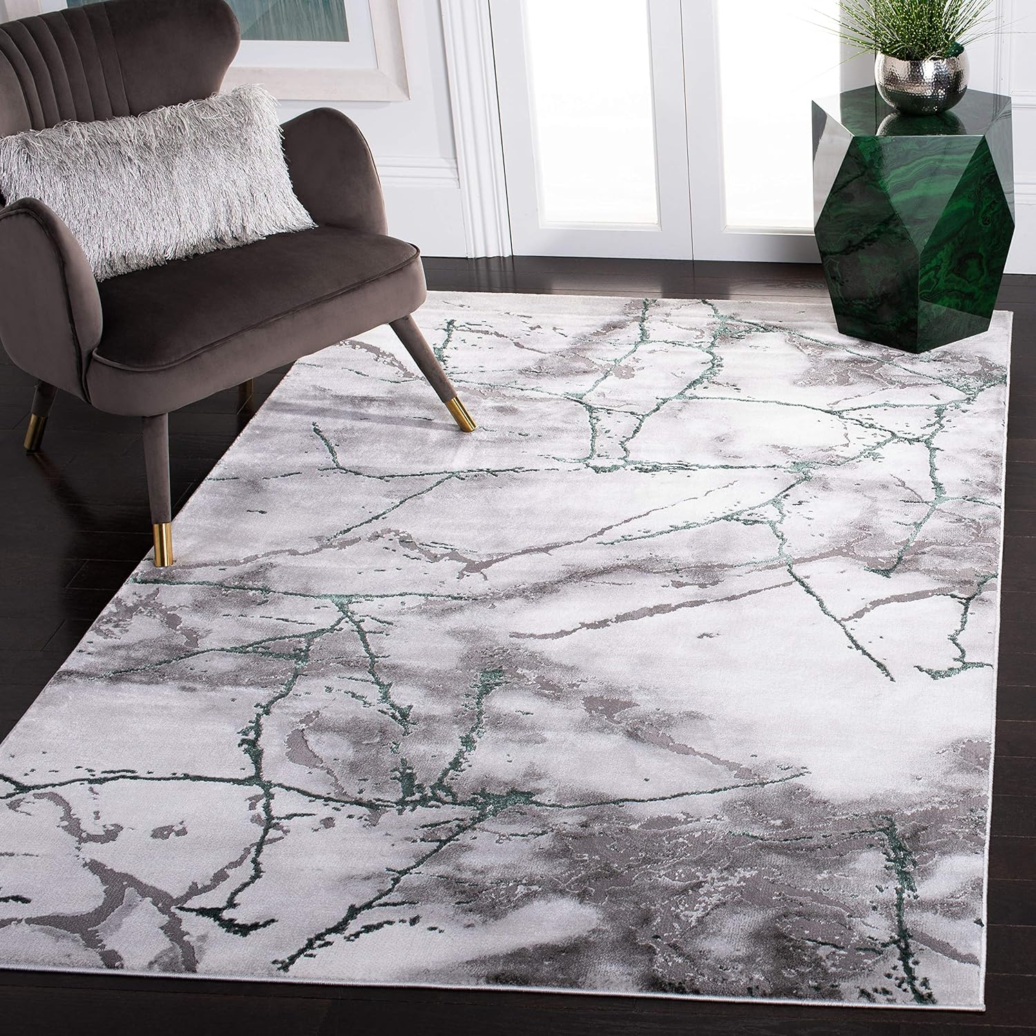 SAFAVIEH Craft Paul Abstract Marble Area Rug, 10'6" x 14', Grey/Green