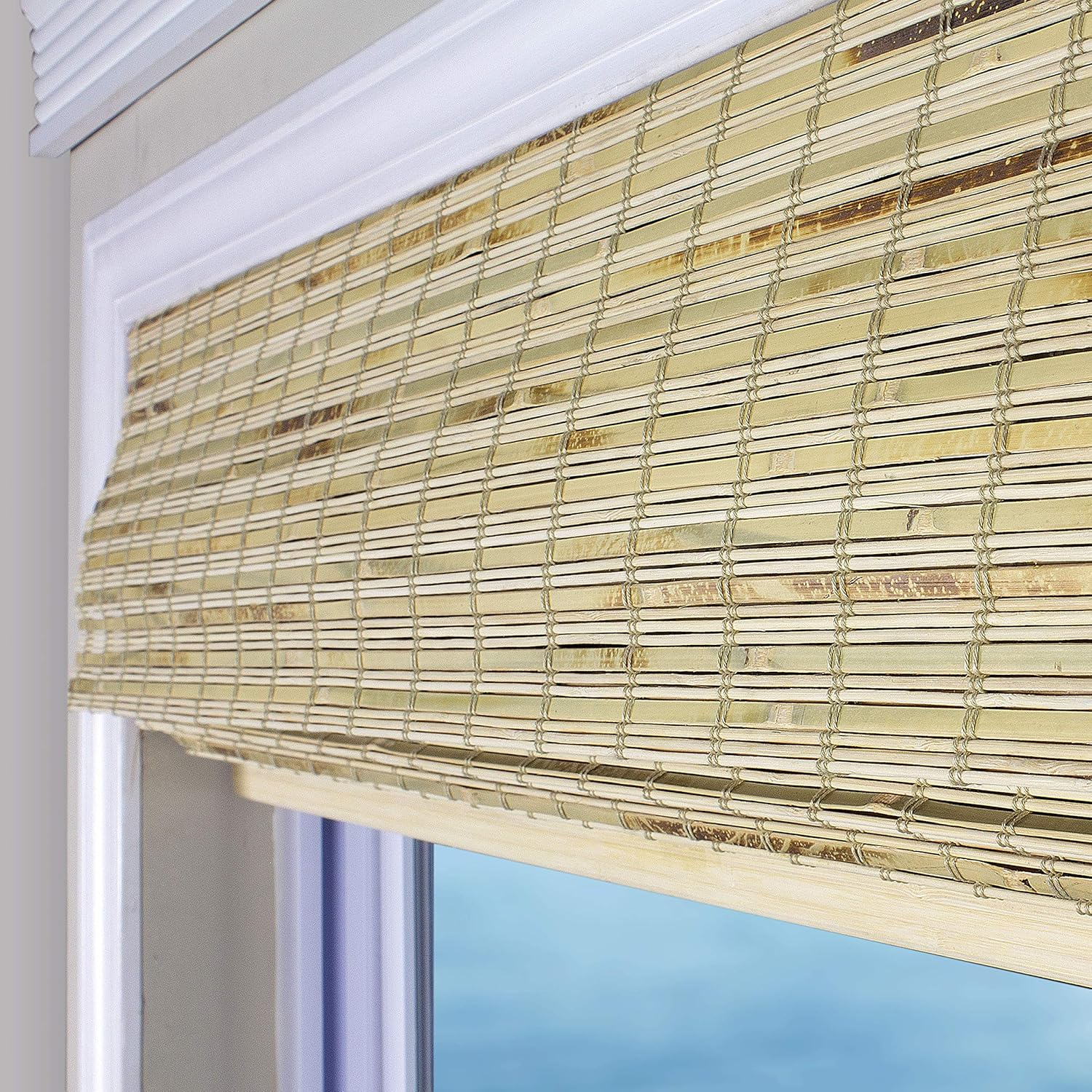 Arlo Blinds Cordless Petite Rustique Bamboo Roman Shades Blinds - Size: 33"W x 74"H, Light Filtering