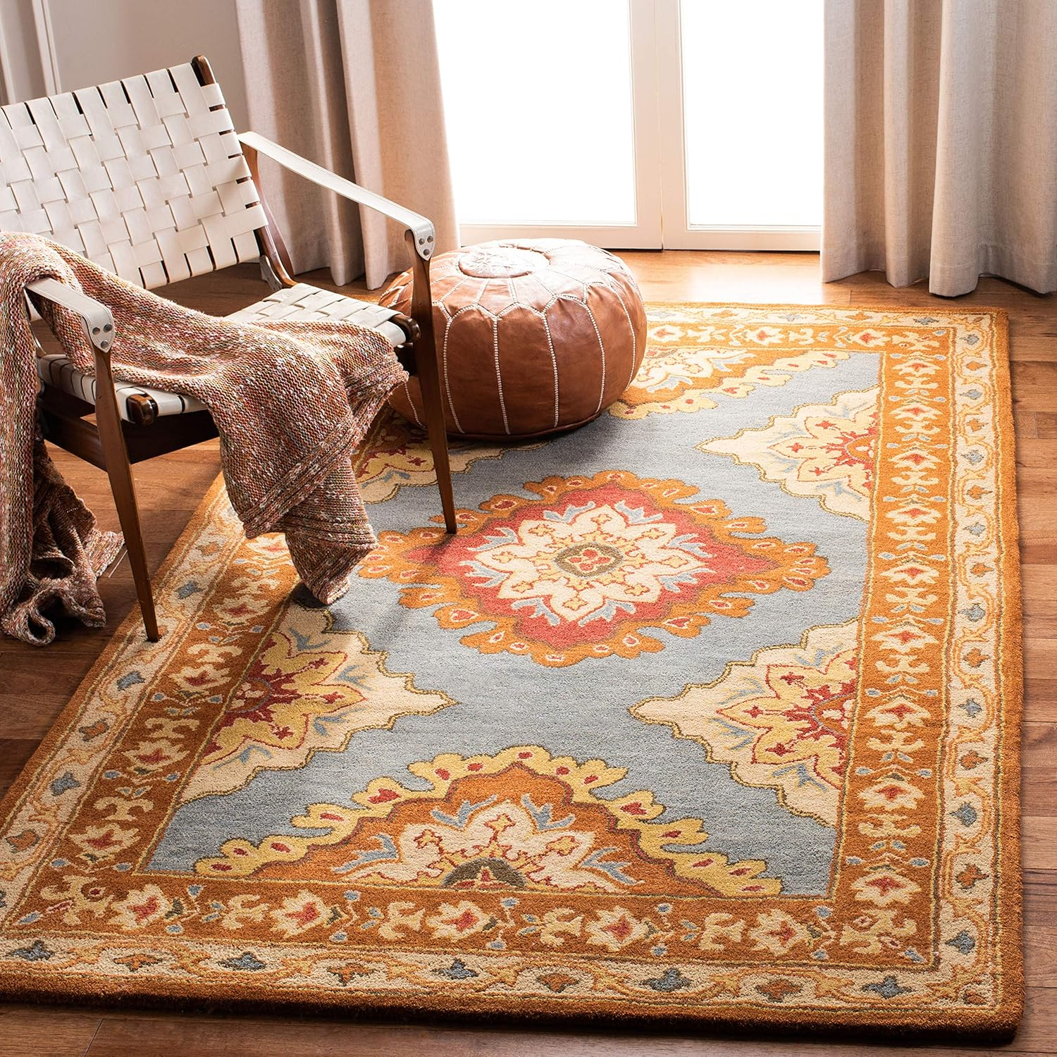 SAFAVIEH Heritage Lewis Traditional Wool Area Rug, Blue/Rust, 6' x 9'