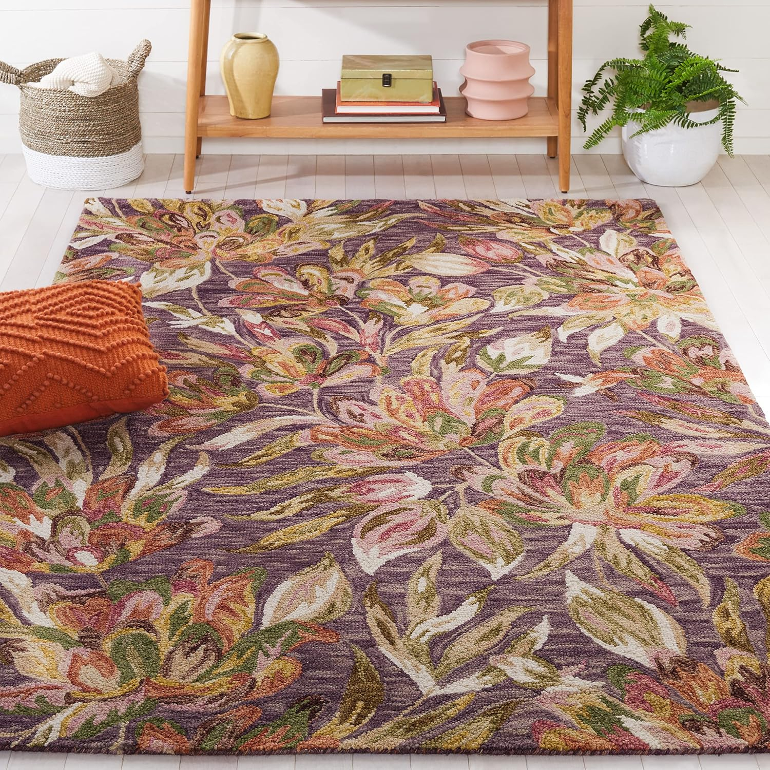 SAFAVIEH Blossom Tobias Floral Area Rug, Purple/Sage, 4' x 6'