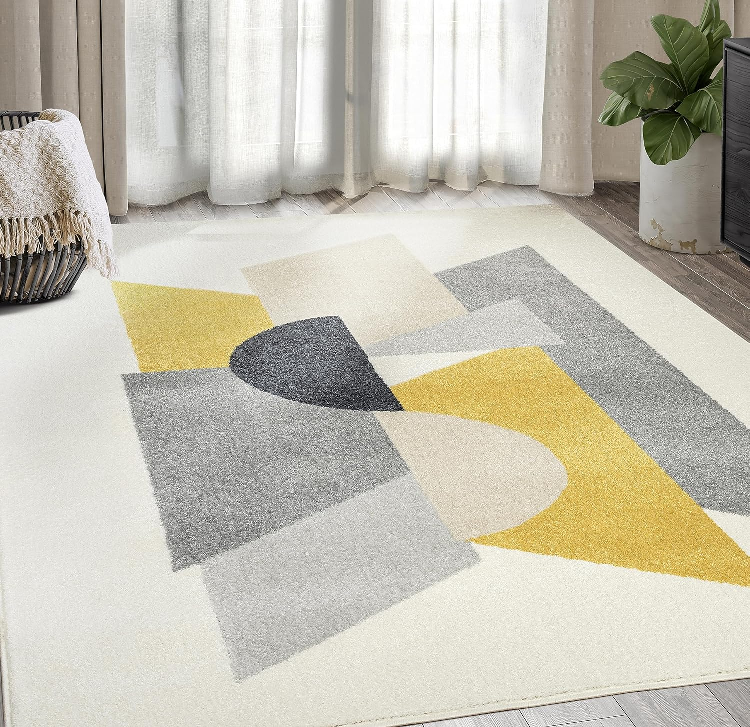 Abani Deco Collection Area Rug Mid Century Modern Bedroom Living Room Decor Floor Rug 6 x 9 Cream Grey