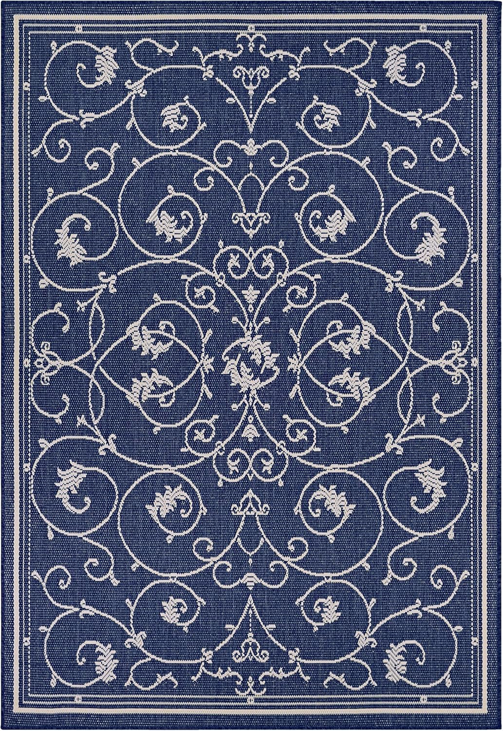 Couristan Recife Veranda Indoor / Outdoor Area Rug, Ivory- Indigo Blue, 3'9" x 5'5"