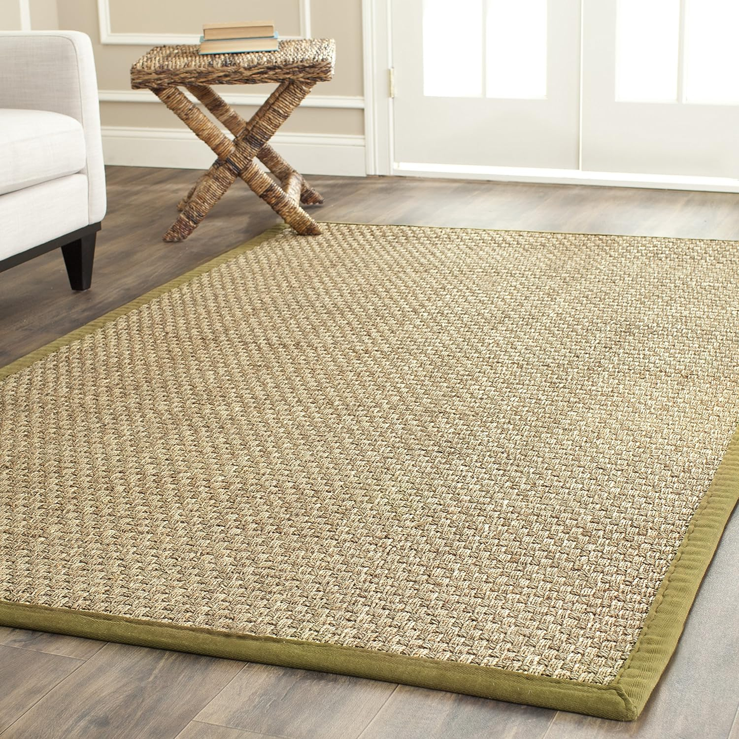 SAFAVIEH Natural Fiber Arbor Border Area Rug, Natural/Olive, 6' x 9'