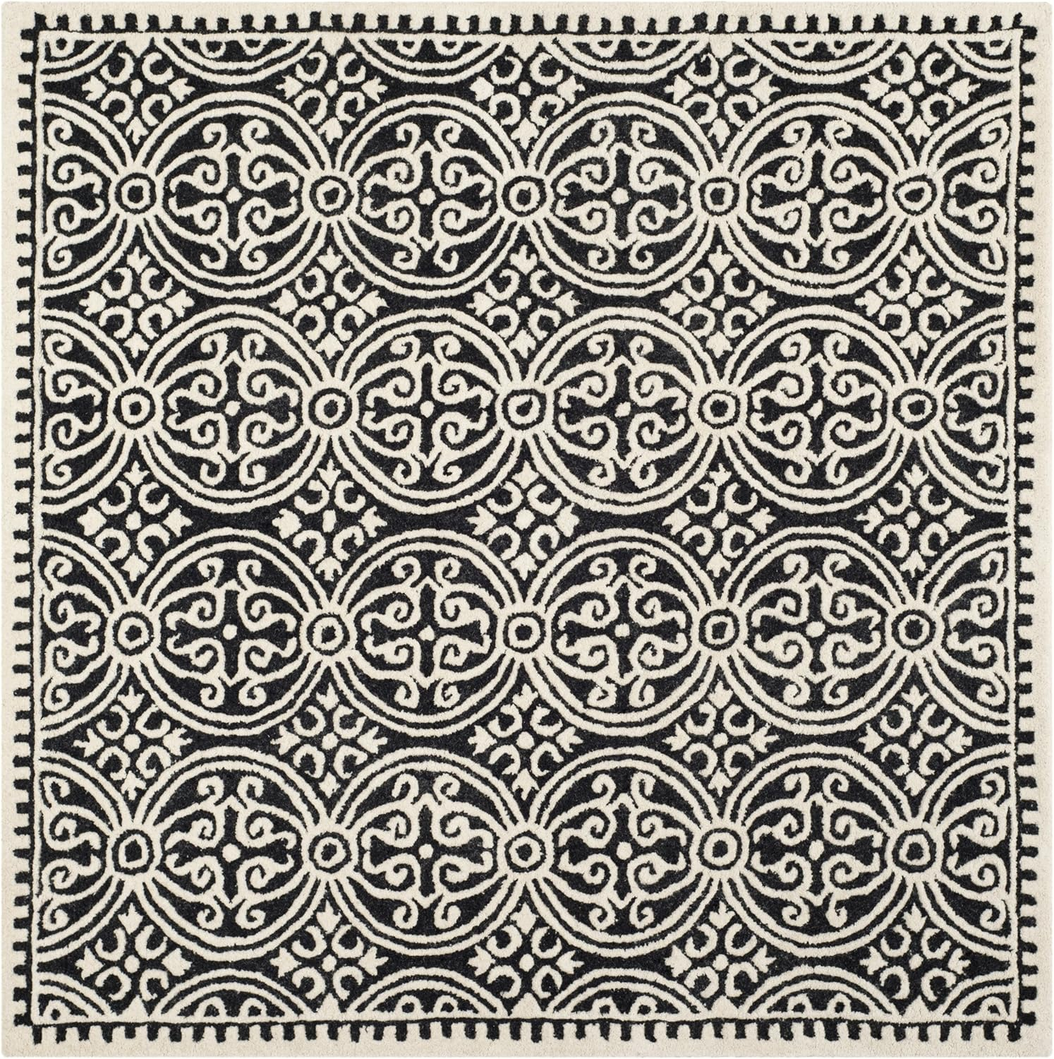 SAFAVIEH Cambridge Collection 8' Square Black/Ivory CAM123E Handmade Moroccan Premium Wool Area Rug