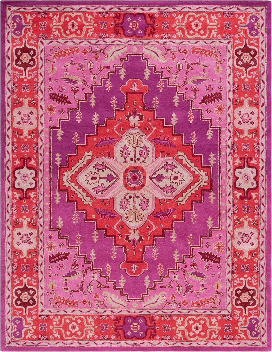 SAFAVIEH Bellagio Major Bordered Wool Area Rug, Red/Pink, 10' x 14'
