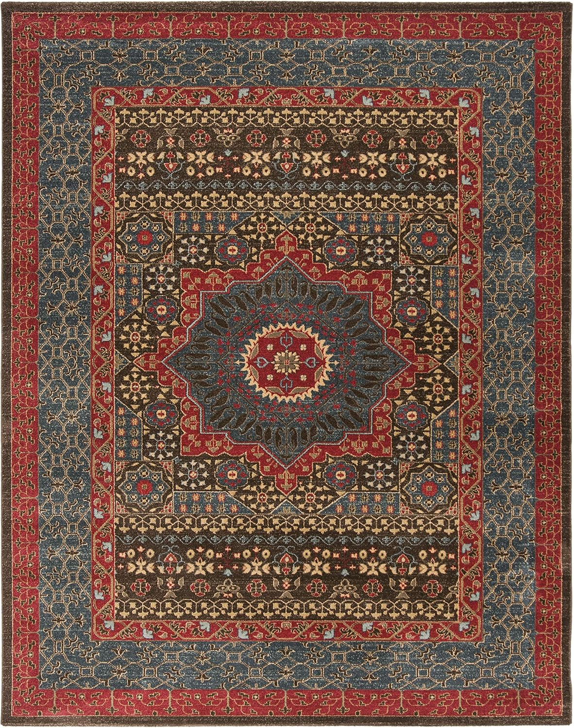 Large Red and Blue Synthetic Traditional Oriental Area Rug