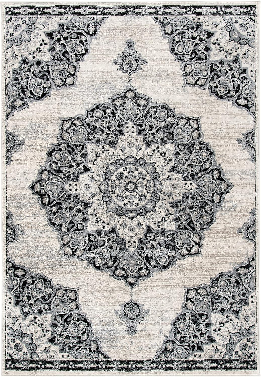 SAFAVIEH Brentwood Dimitri Floral Bordered Area Rug, 9' x 12', Ivory/Black