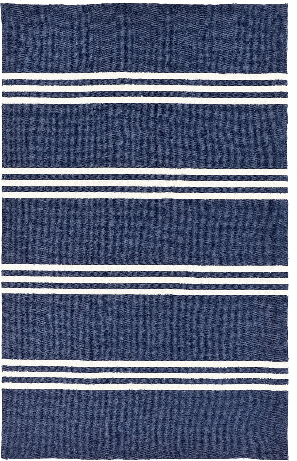 Momeni  Veranda Hand Hooked Contemporary Striped Indoor Outdoor Rug Maritime Blue 5' x 8' Latex Free Polypropylene Stripe, Solid 0.25 - 0.5 inch