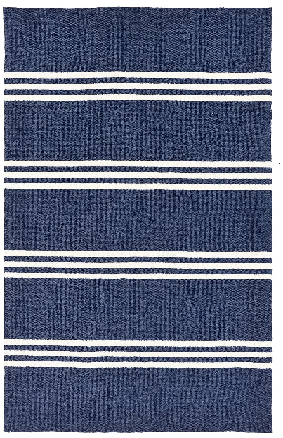 Momeni  Veranda Hand Hooked Contemporary Striped Indoor Outdoor Rug Maritime Blue 5' x 8' Latex Free Polypropylene Stripe, Solid 0.25 - 0.5 inch