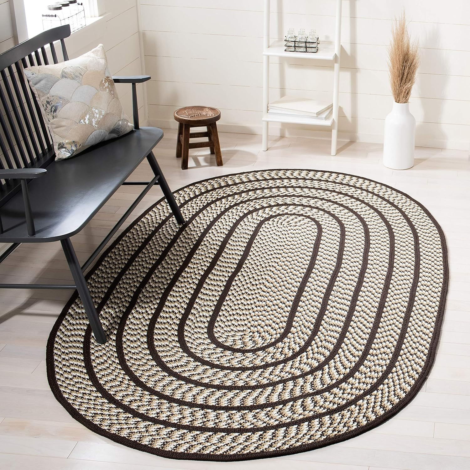 SAFAVIEH Braided Tanisha Bordered Reversible Area Rug, Ivory/Black, 3' x 5' Oval