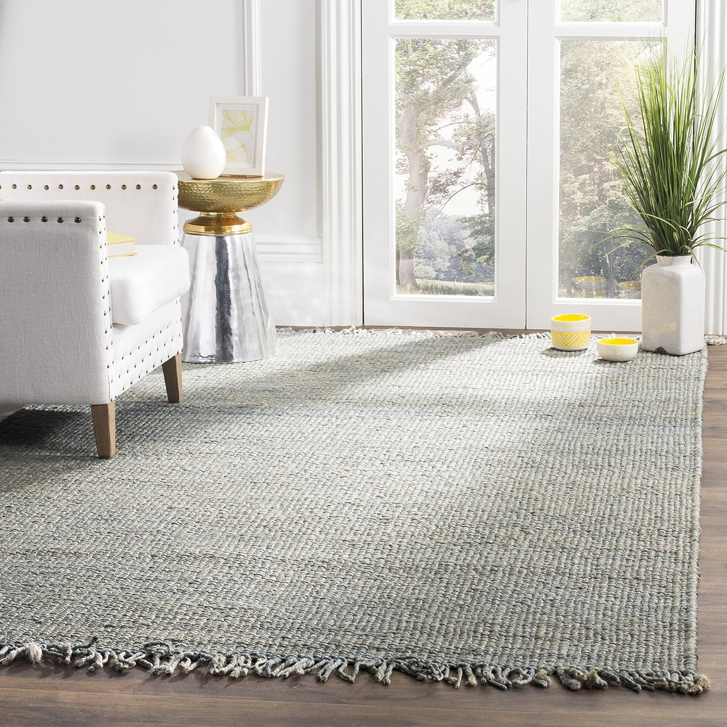 Handmade Black Non-Slip Natural Fiber Rug, 5' x 8'