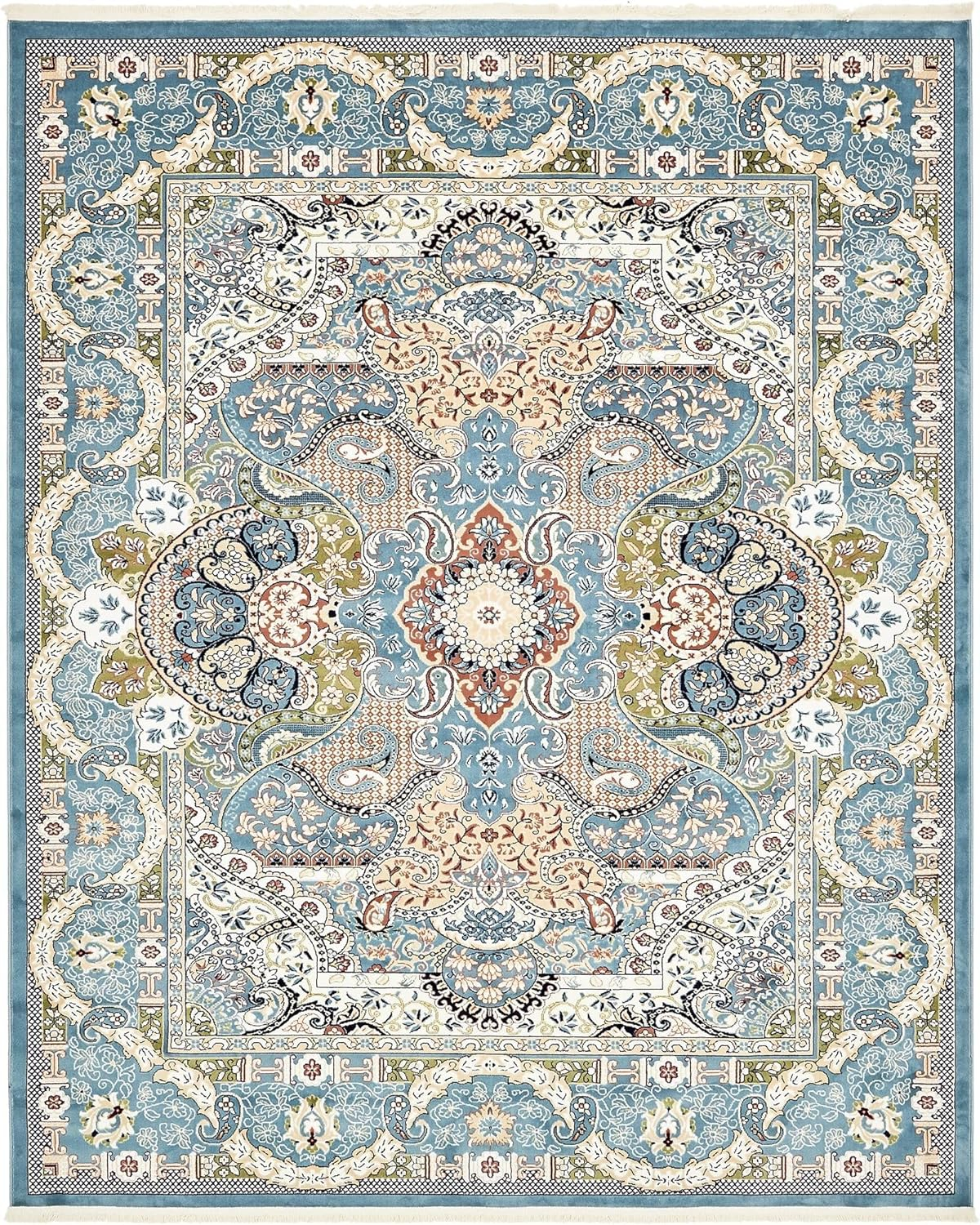 Unique Loom Glasgow Narenj Rug Blue/Black 8' x 10' Rectangle Floral Traditional Perfect For Living Room Bed Room Dining Room Office