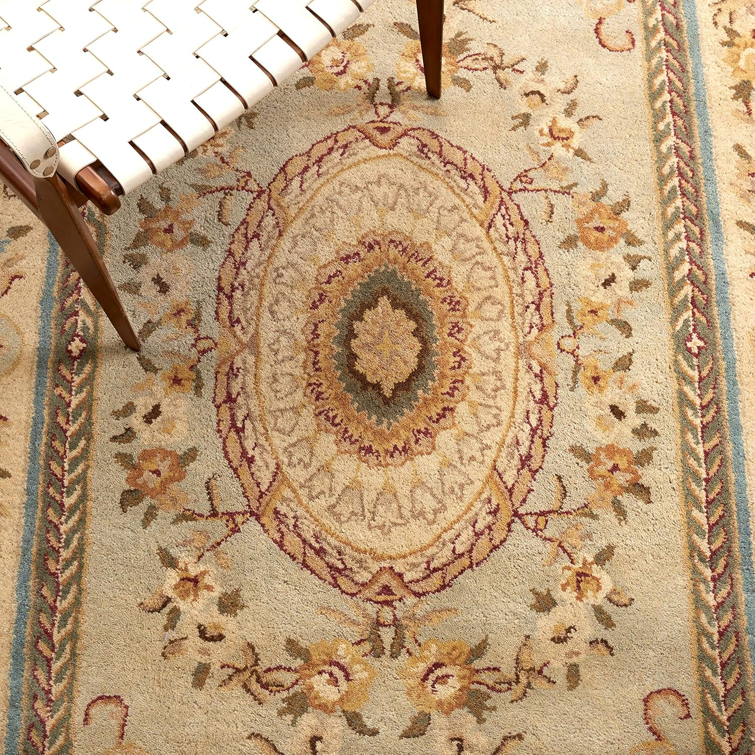 SAFAVIEH Bergama Cromwell Oriental Wool Area Rug, Light Blue/Ivory, 2' x 3'
