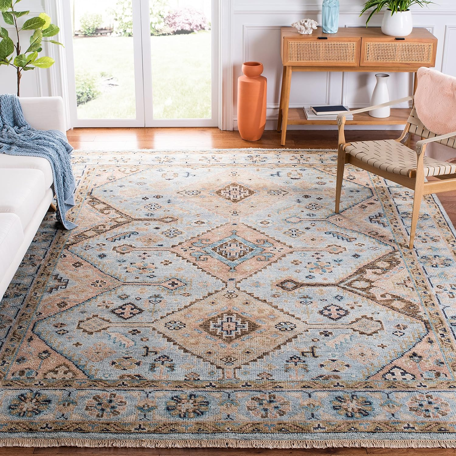 Samarkand SRK127 Hand Knotted Area Rug - Light Blue/Beige - 8'9"x11'9" - Safavieh.
