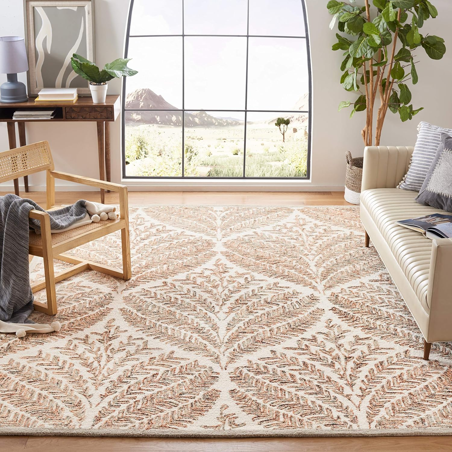 SAFAVIEH Capri Proinsias Leaves Wool Area Rug, Ivory/Brown, 11' x 15'