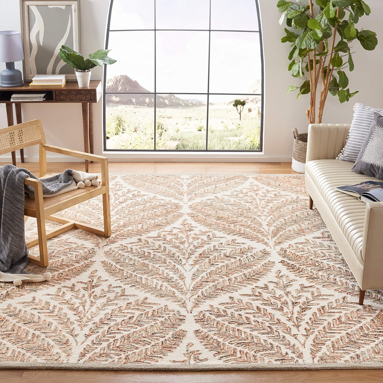 SAFAVIEH Capri Proinsias Leaves Wool Area Rug, Ivory/Brown, 11' x 15'